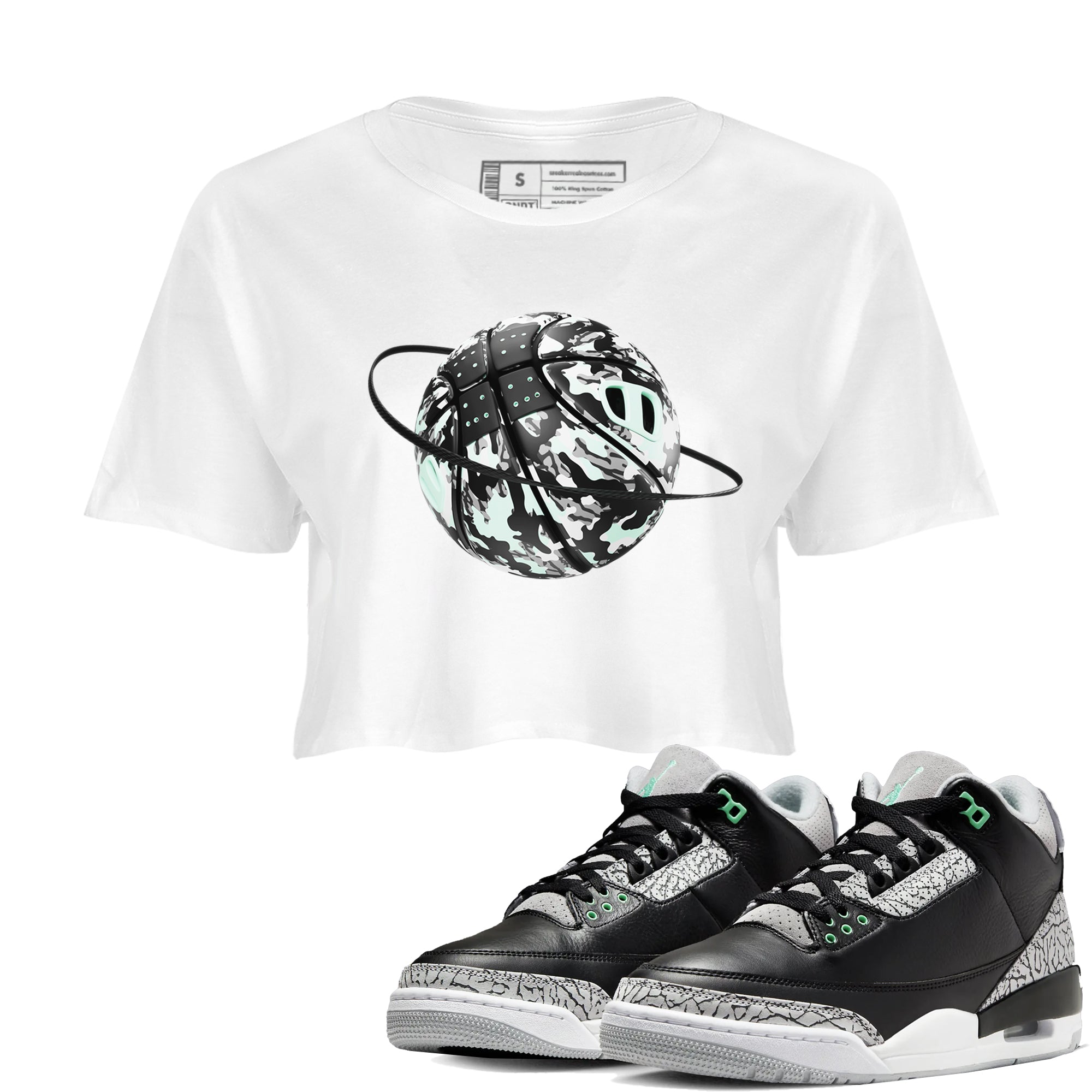 Camo Basketball Planet snkmatch Women's Top - Air Jordan 3 Green Glow