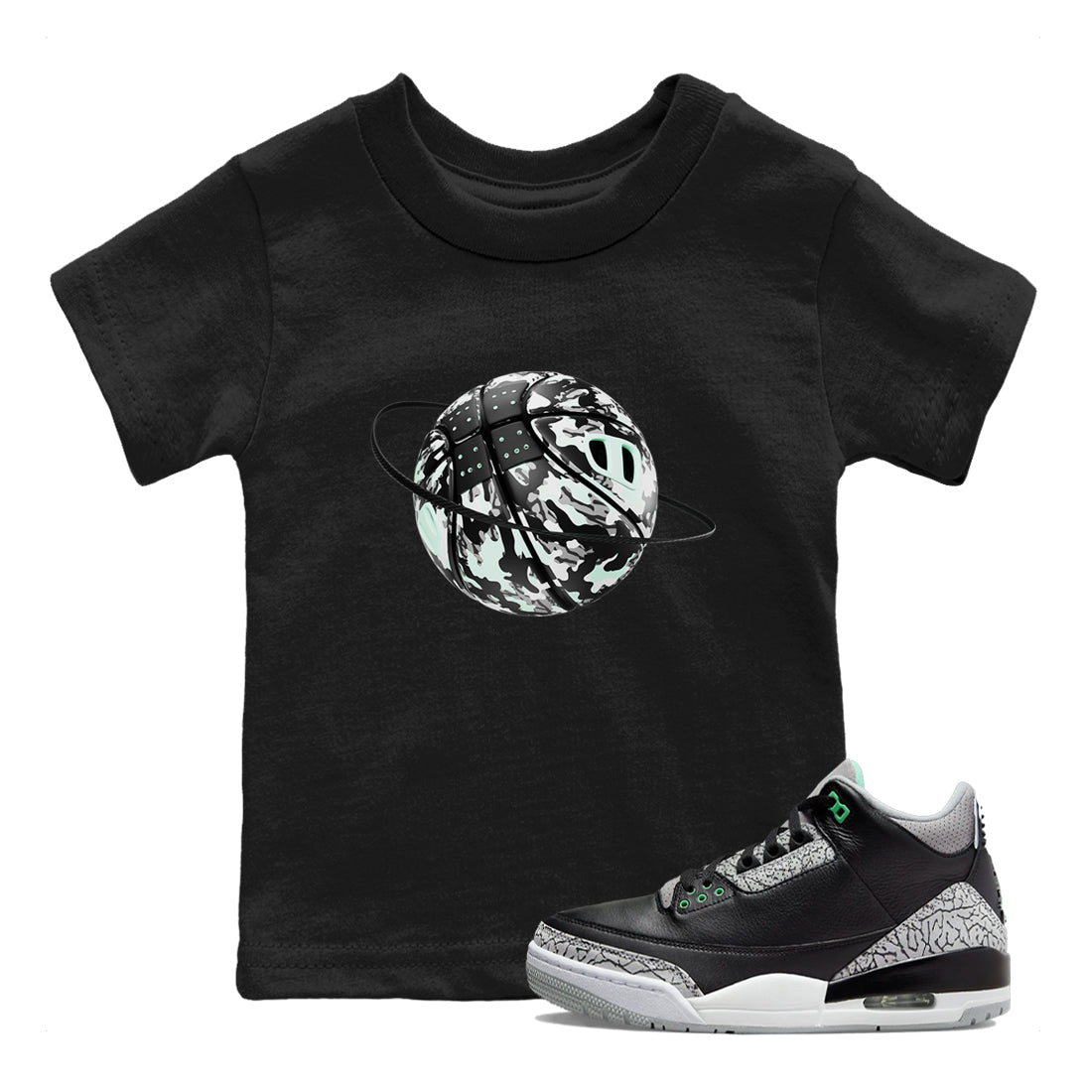 Camo Basketball Planet snkmatch Tees Kids - Air Jordan 3 Green Glow