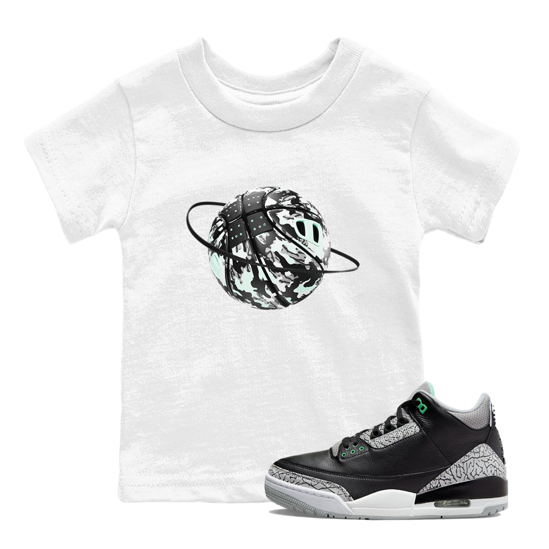 Camo Basketball Planet snkmatch Tees Kids - Air Jordan 3 Green Glow