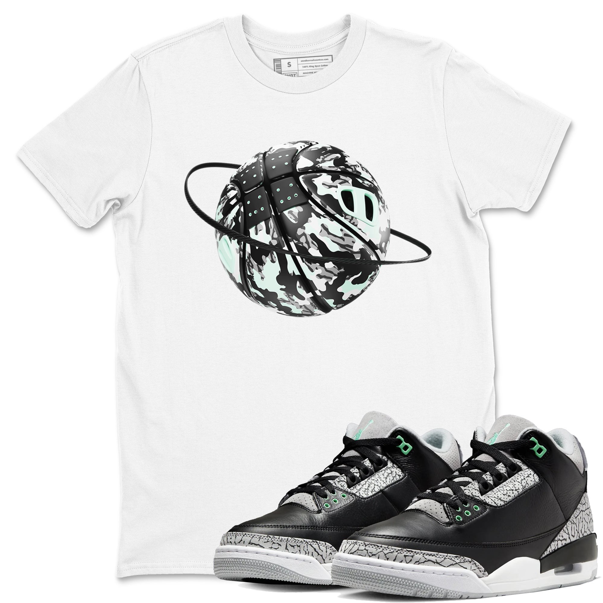 Camo Basketball Planet snkmatch Tees - Air Jordan 3 Green Glow