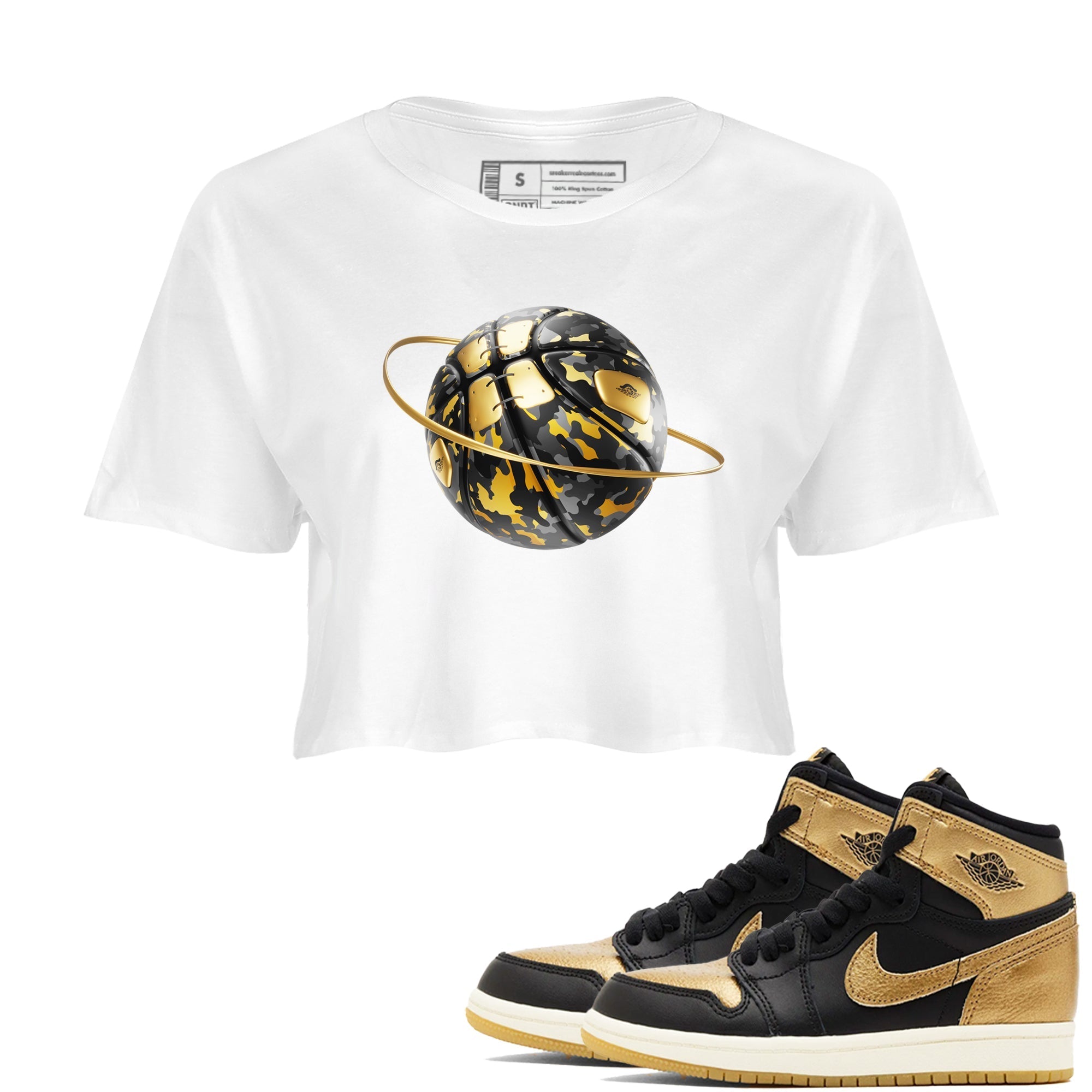 Camo Basketball Planet snkmatch Women's Top - Air Jordan 1 Black Metallic Gold