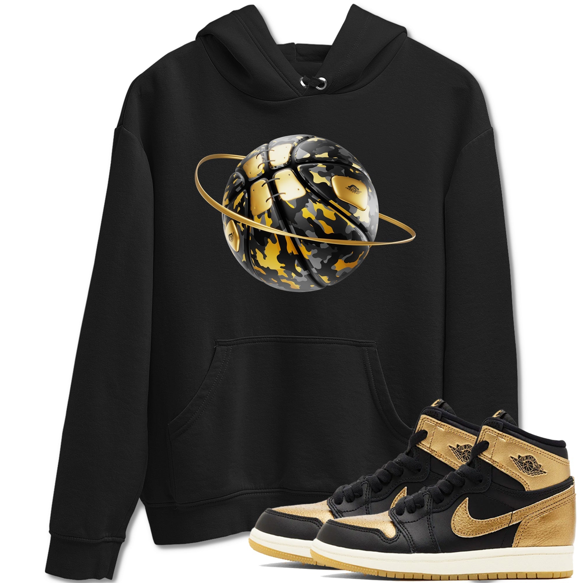 Camo Basketball Planet snkmatch Tees - Air Jordan 1 Black Metallic Gold