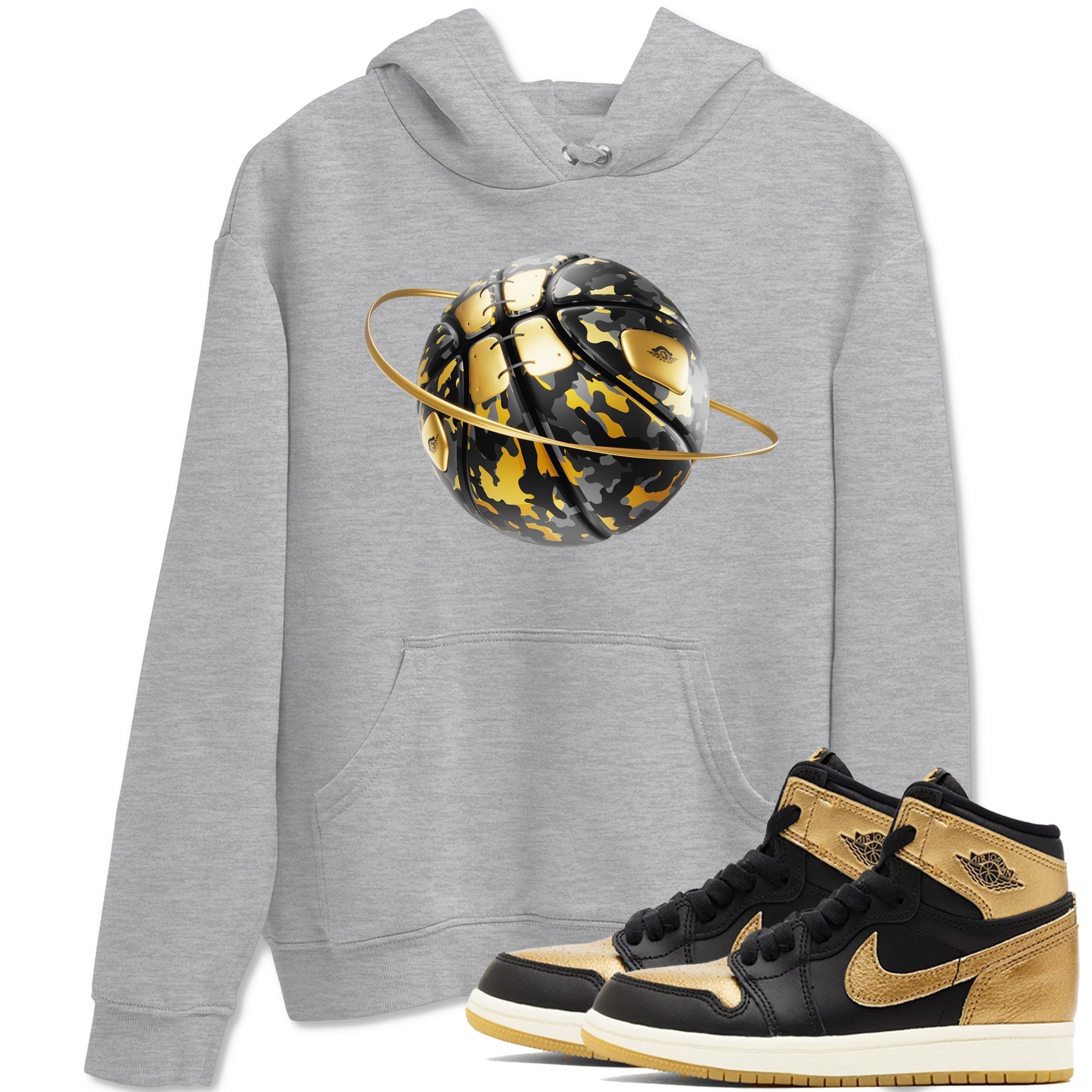Camo Basketball Planet snkmatch Tees - Air Jordan 1 Black Metallic Gold