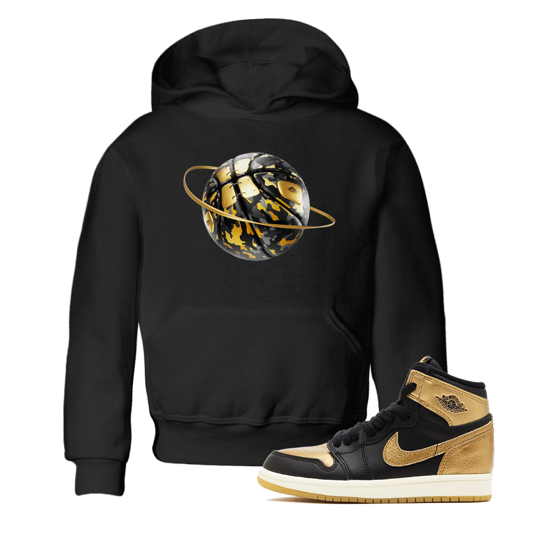 Camo Basketball Planet snkmatch Tees Kids - Air Jordan 1 Black Metallic Gold