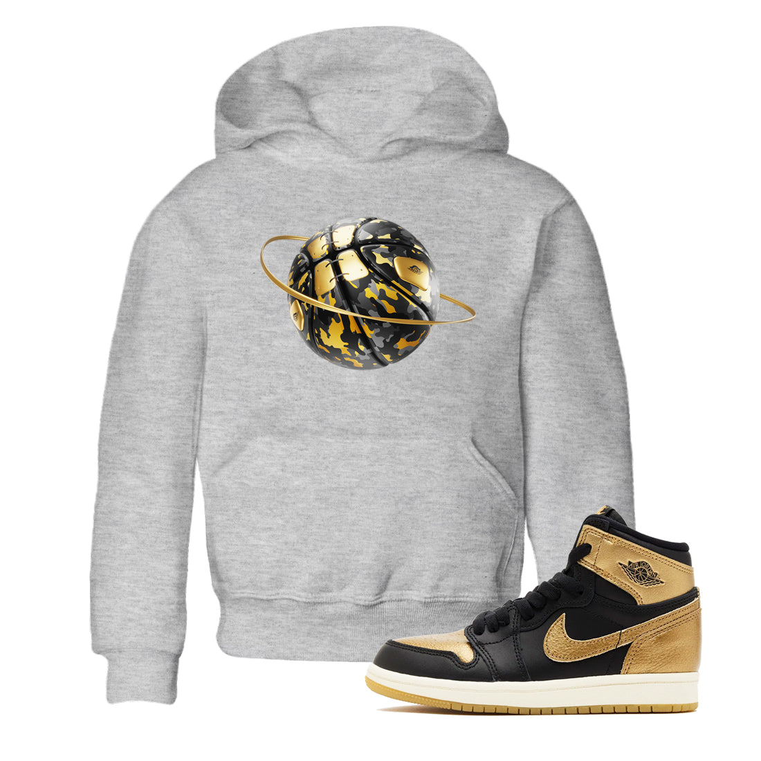 Camo Basketball Planet snkmatch Tees Kids - Air Jordan 1 Black Metallic Gold