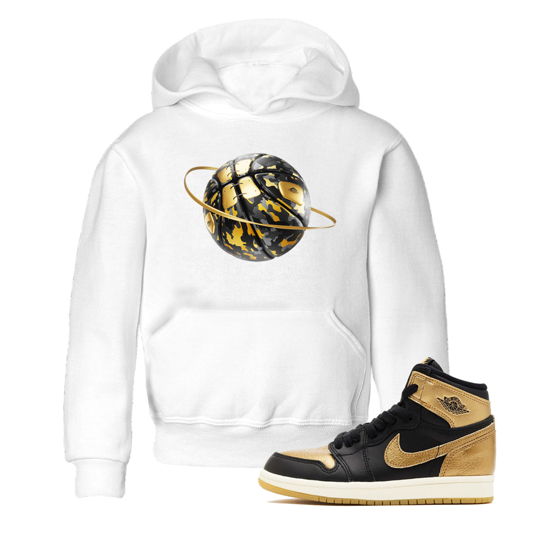 Camo Basketball Planet snkmatch Tees Kids - Air Jordan 1 Black Metallic Gold
