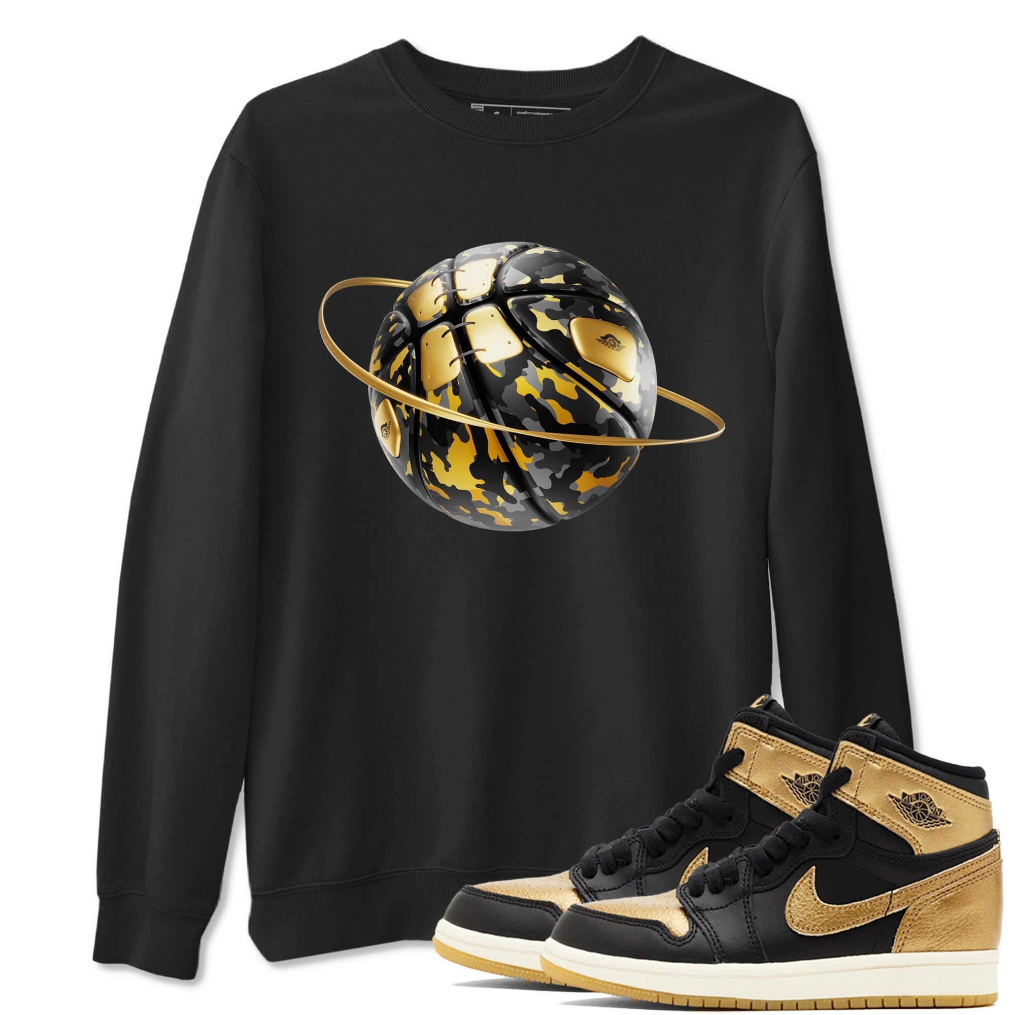 Camo Basketball Planet snkmatch Tees - Air Jordan 1 Black Metallic Gold