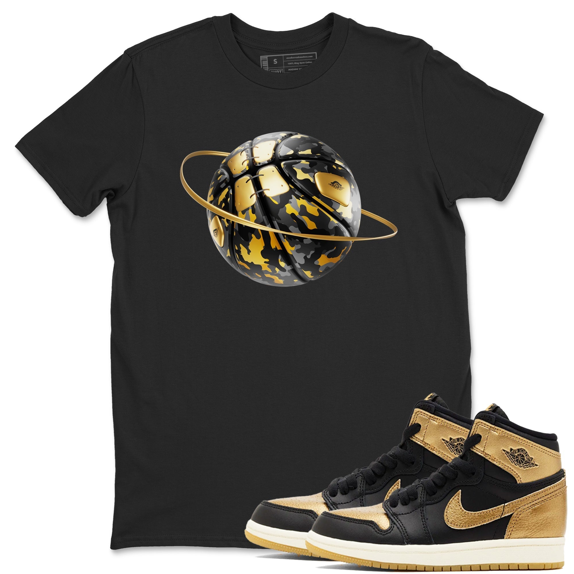Camo Basketball Planet snkmatch Tees - Air Jordan 1 Black Metallic Gold
