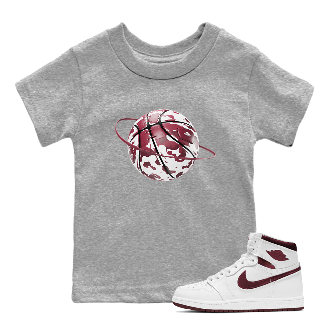 Camo Basketball Planet snkmatch Tee Kids - Air Jordan 1 Metallic Burgundy
