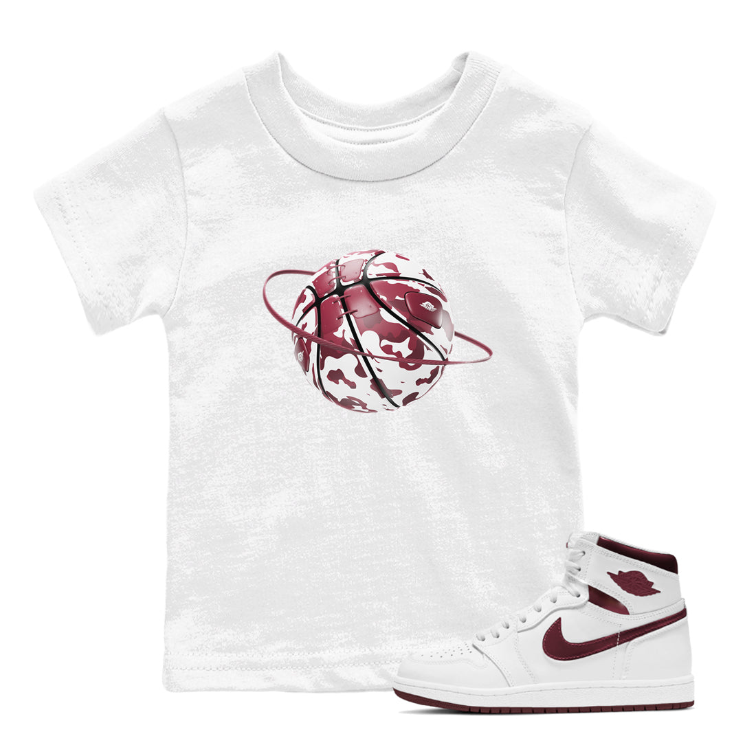 Camo Basketball Planet snkmatch Tee Kids - Air Jordan 1 Metallic Burgundy
