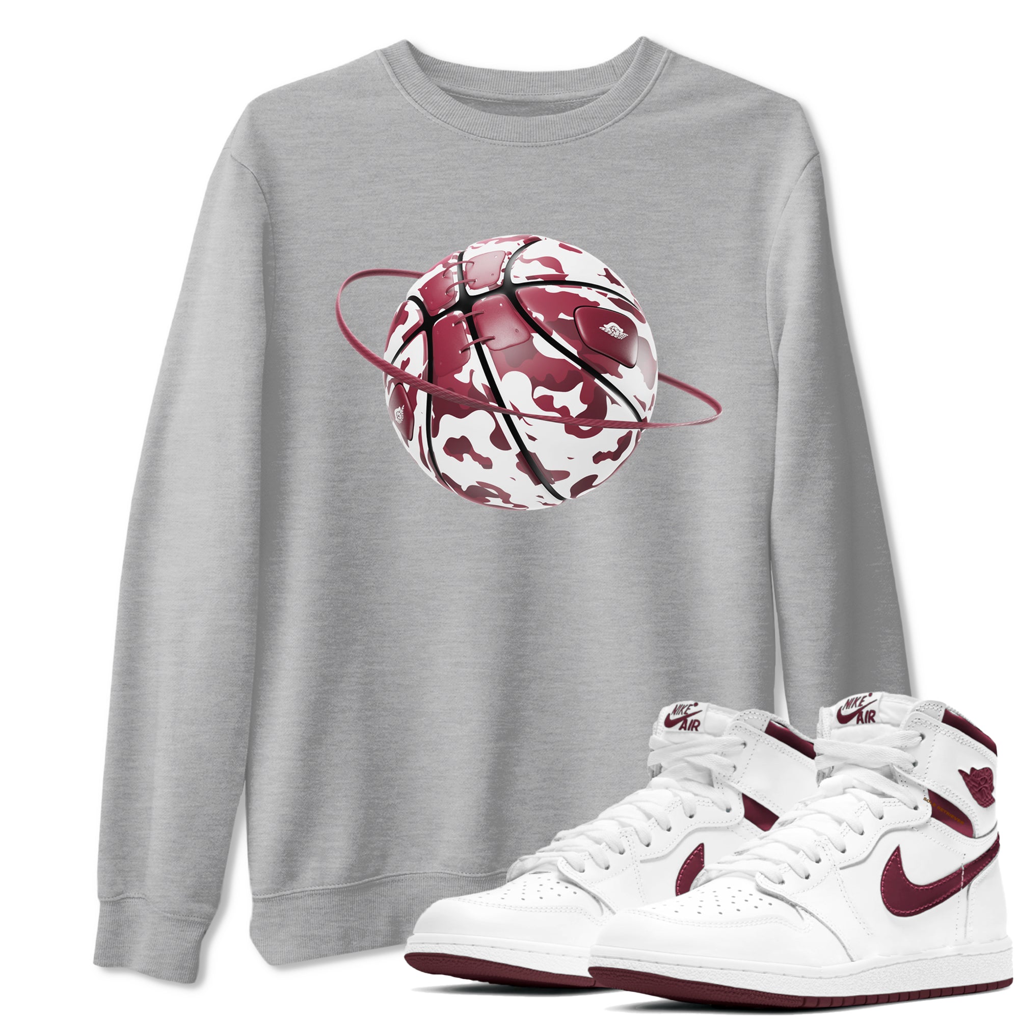 Camo Basketball Planet snkmatch Tee - Air Jordan 1 Metallic Burgundy