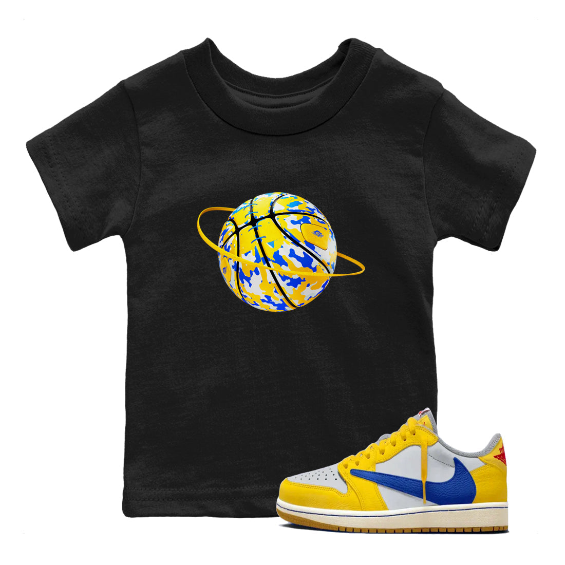 Camo Basketball Planet snkmatch Tees Kids - Air Jordan 1 Travis Scott Canary