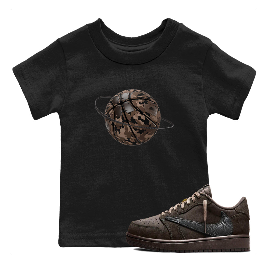 Camo Basketball Planet snkmatch Tees Kids - Air Jordan 1 Travis Scott Velvet Brown