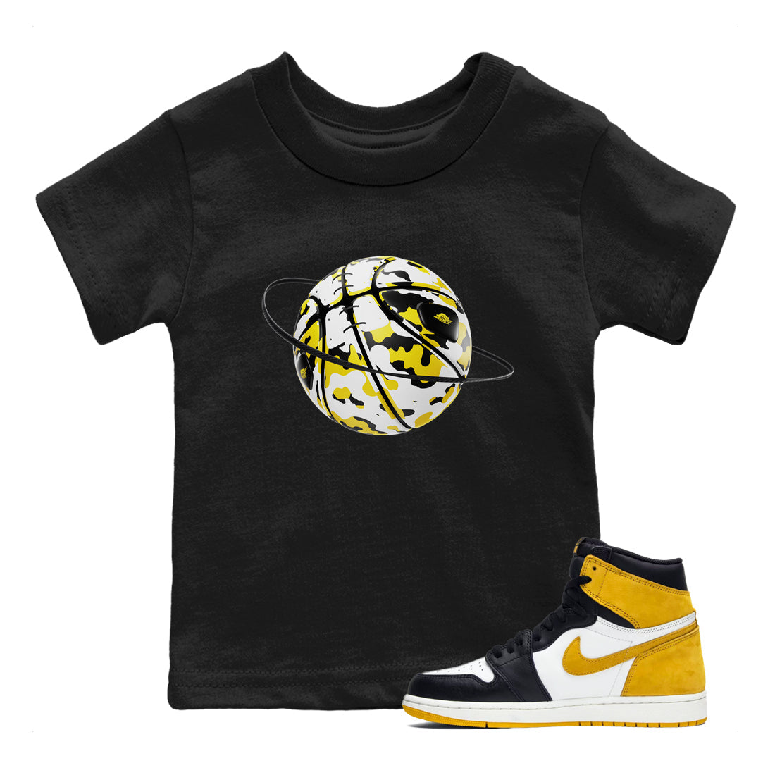 Camo Basketball Planet snkmatch Tees Kids - Air Jordan 1 Yellow Ochre