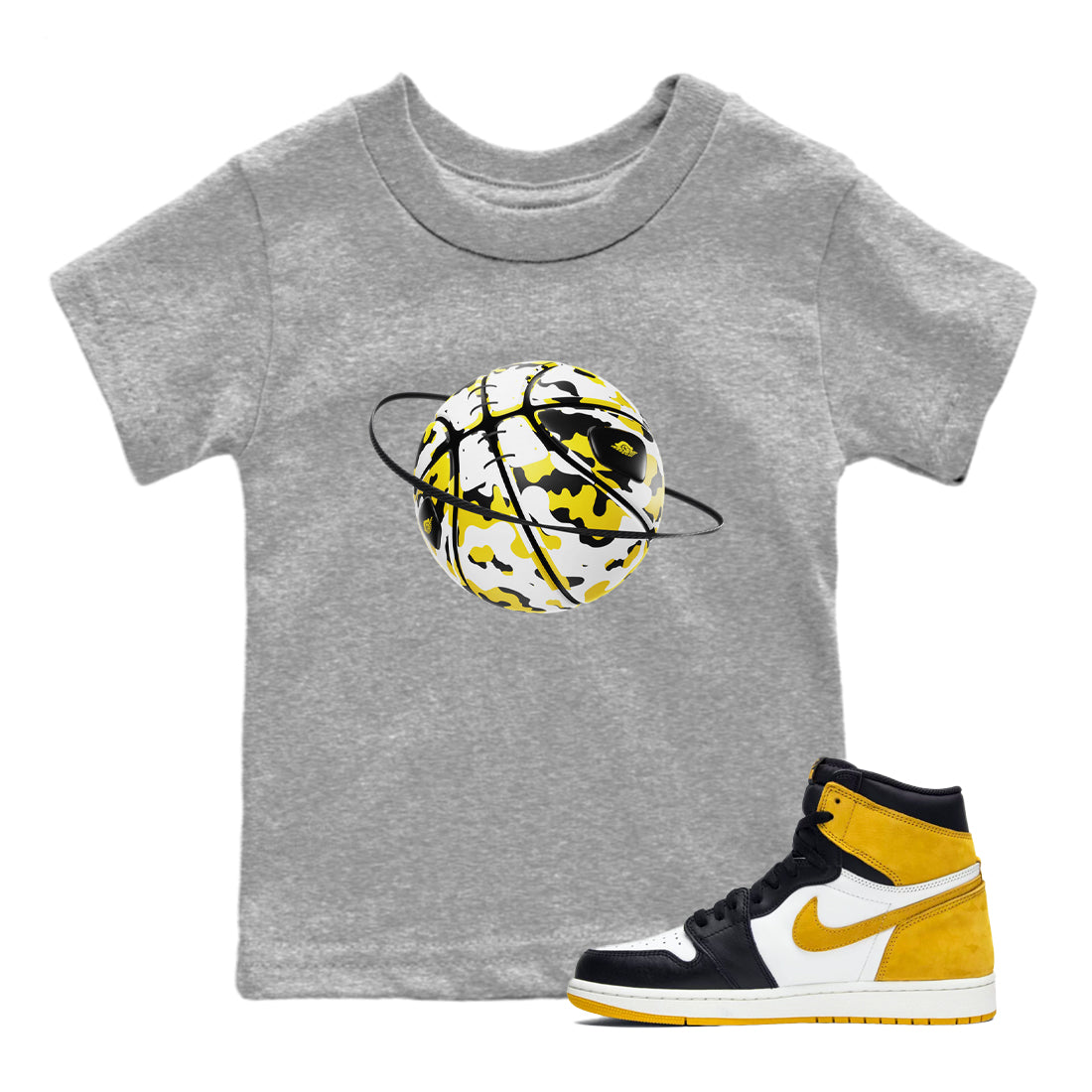 Camo Basketball Planet snkmatch Tees Kids - Air Jordan 1 Yellow Ochre