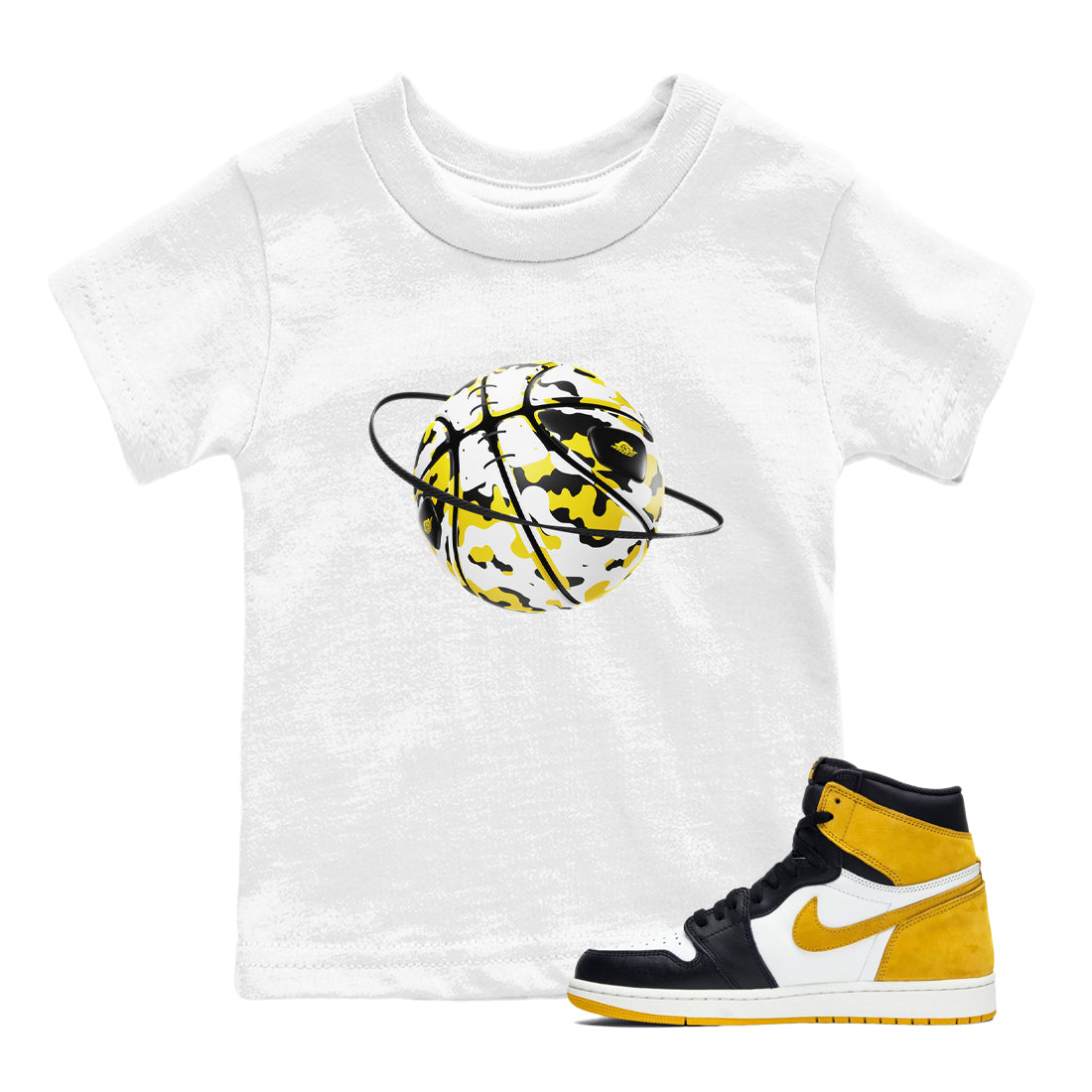 Camo Basketball Planet snkmatch Tees Kids - Air Jordan 1 Yellow Ochre