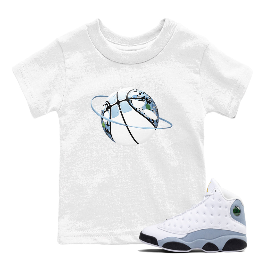 Camo Basketball Planet snkmatch Tees Kids - Air Jordan 13 Blue Grey