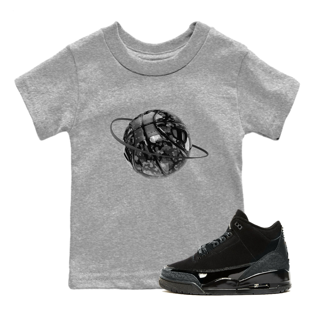 Camo Basketball Planet snkmatch Tees Kids - Air Jordan 3 Black Cat
