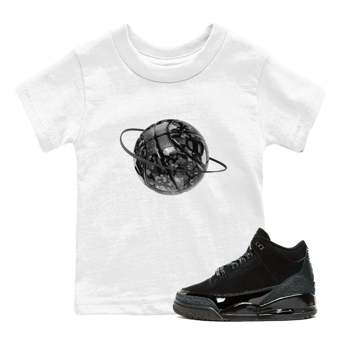 Camo Basketball Planet snkmatch Tees Kids - Air Jordan 3 Black Cat