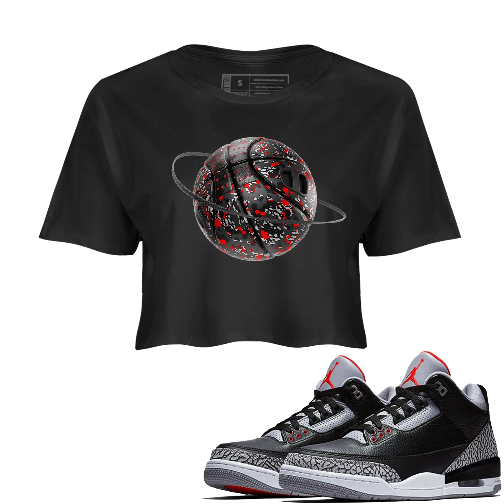 Camo Basketball Planet snkmatch Women's Top - Air Jordan 3 Black Cement