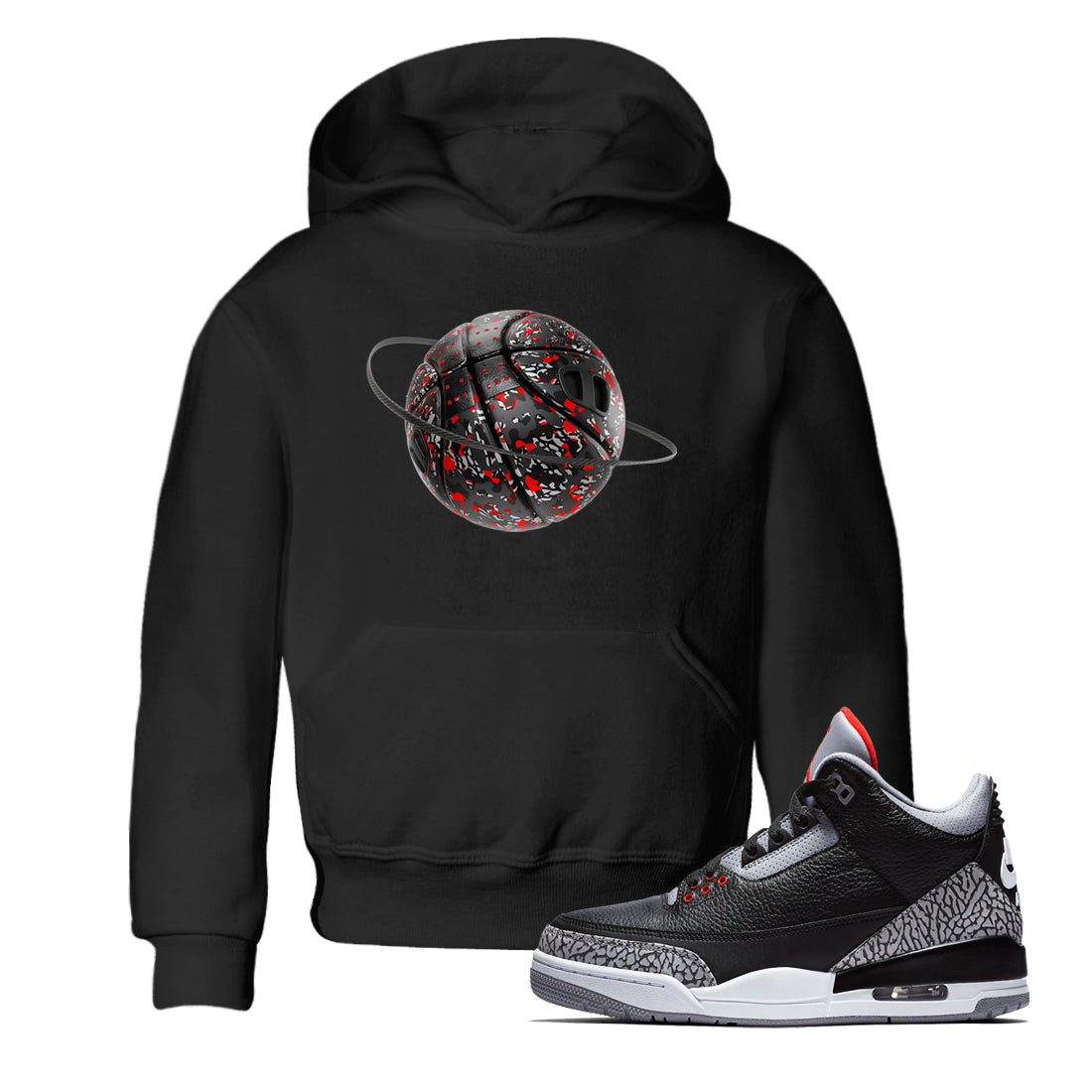 Camo Basketball Planet snkmatch Tees Kids - Air Jordan 3 Black Cement