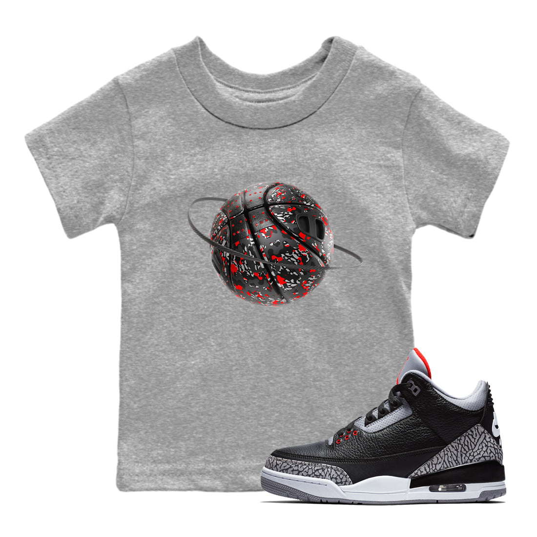 Camo Basketball Planet snkmatch Tees Kids - Air Jordan 3 Black Cement