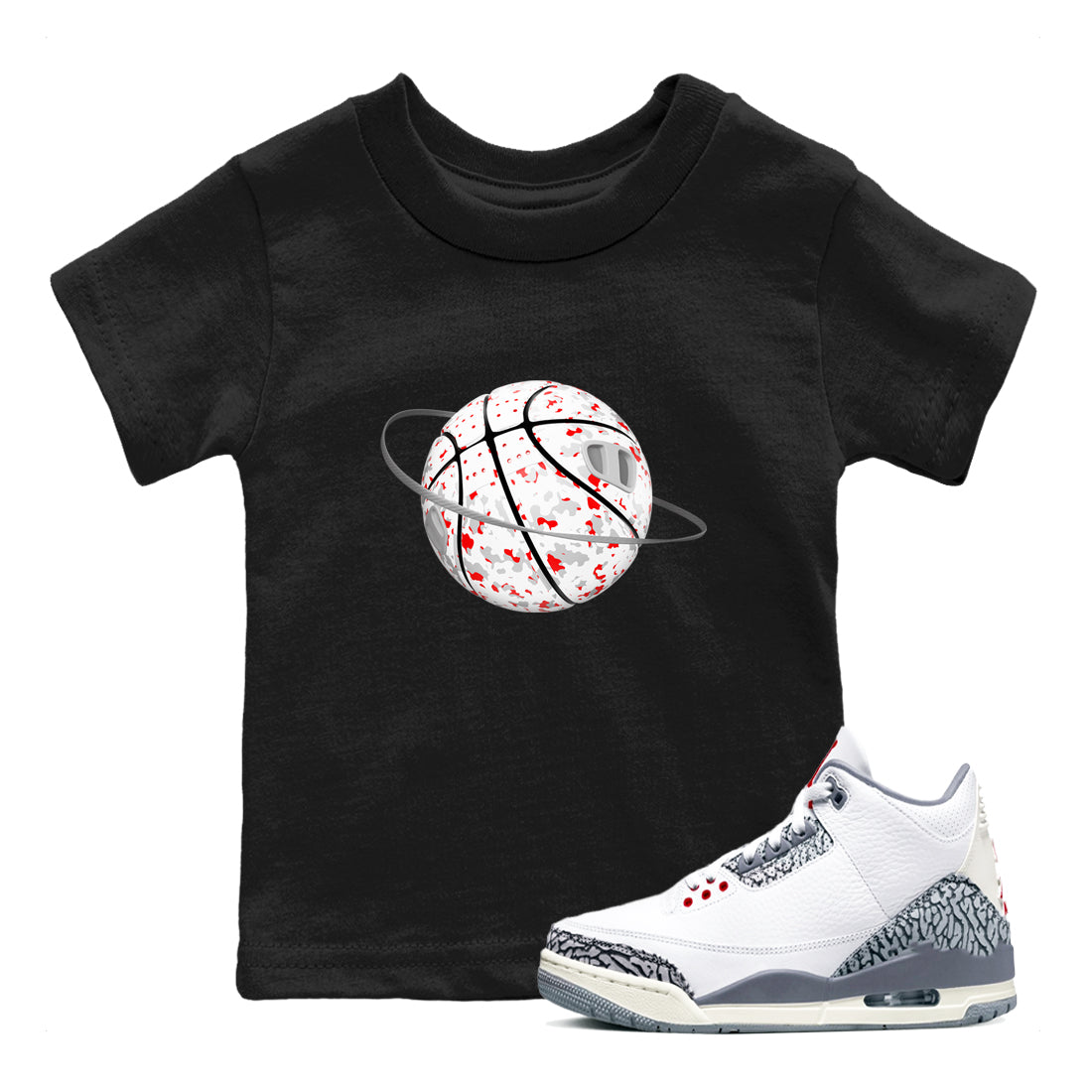 Camo Basketball Planet snkmatch Tees Kids - Air Jordan 3 Cement Grey
