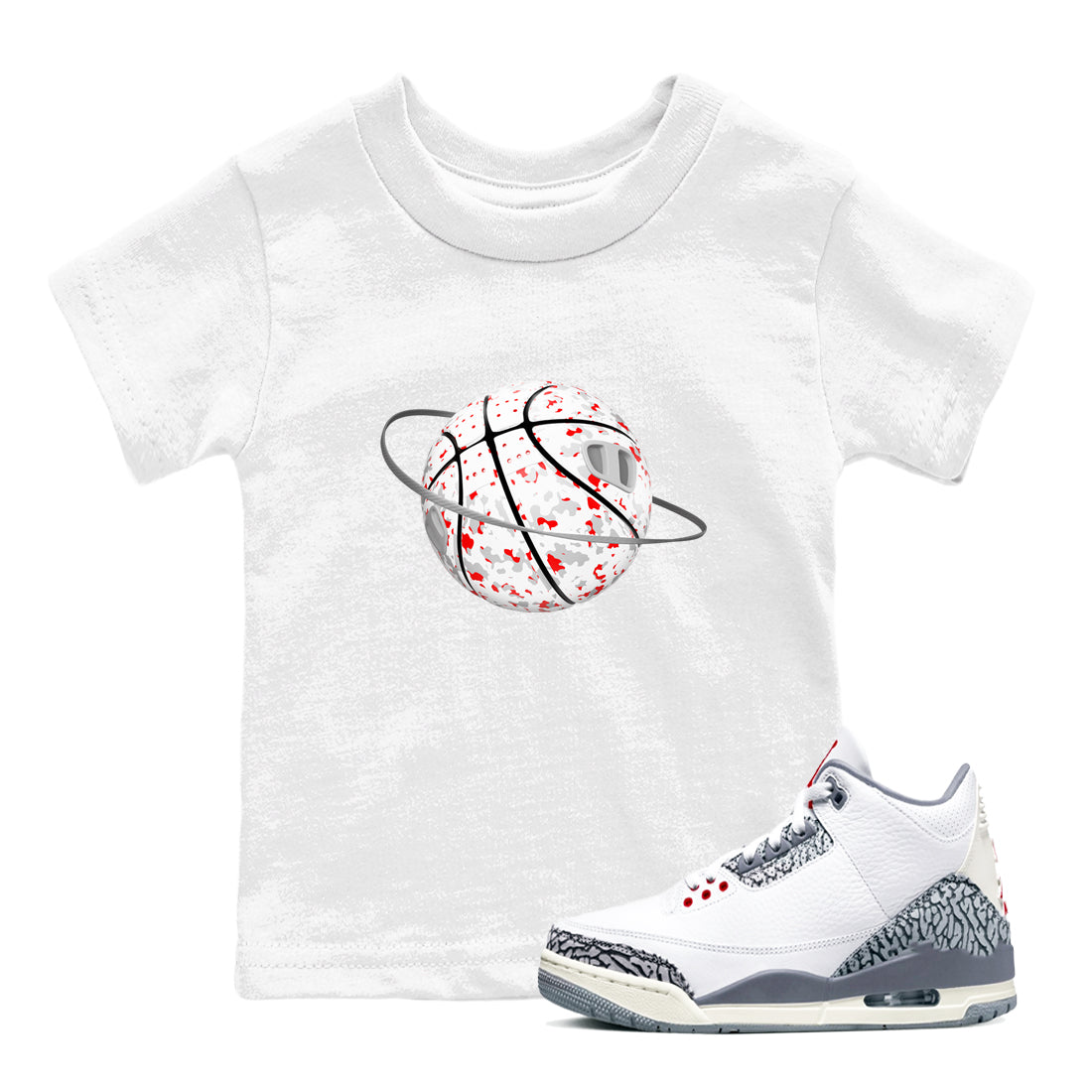 Camo Basketball Planet snkmatch Tees Kids - Air Jordan 3 Cement Grey