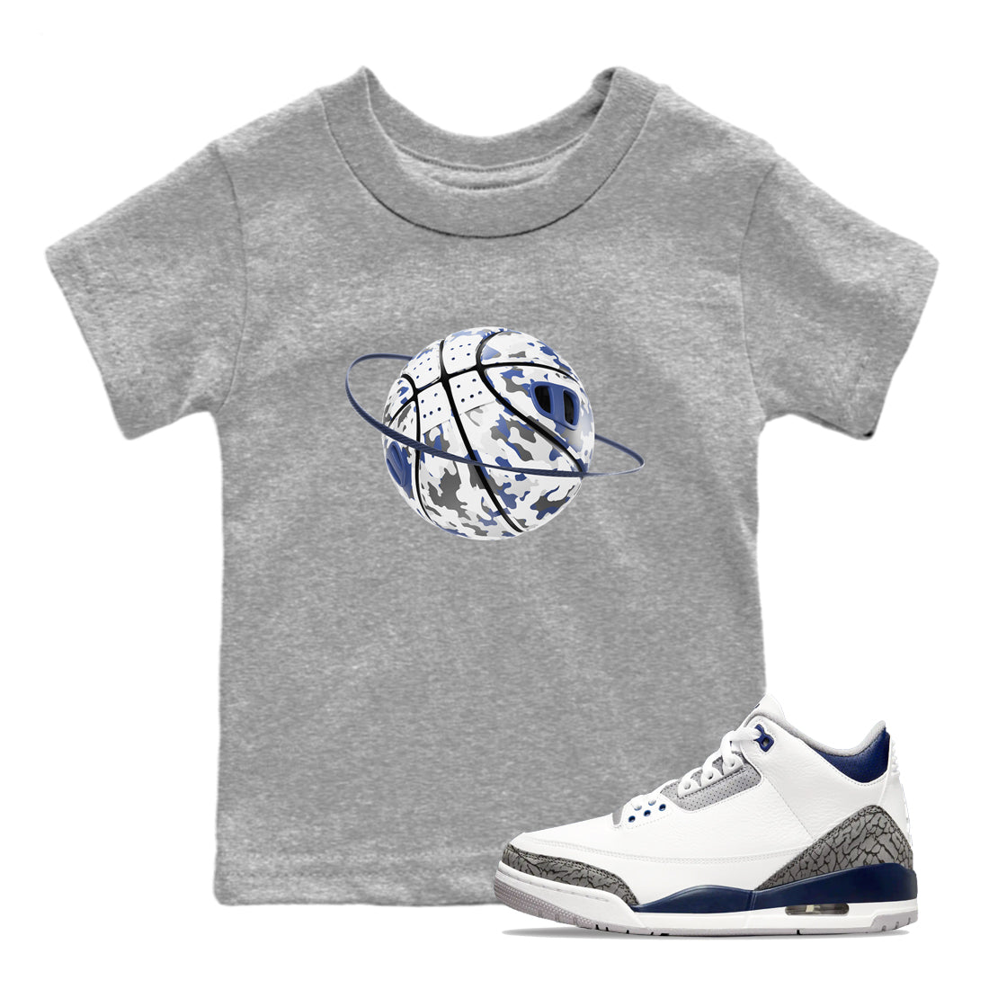 Camo Basketball Planet snkmatch Tees Kids - Air Jordan 3 Midnight Navy 2023