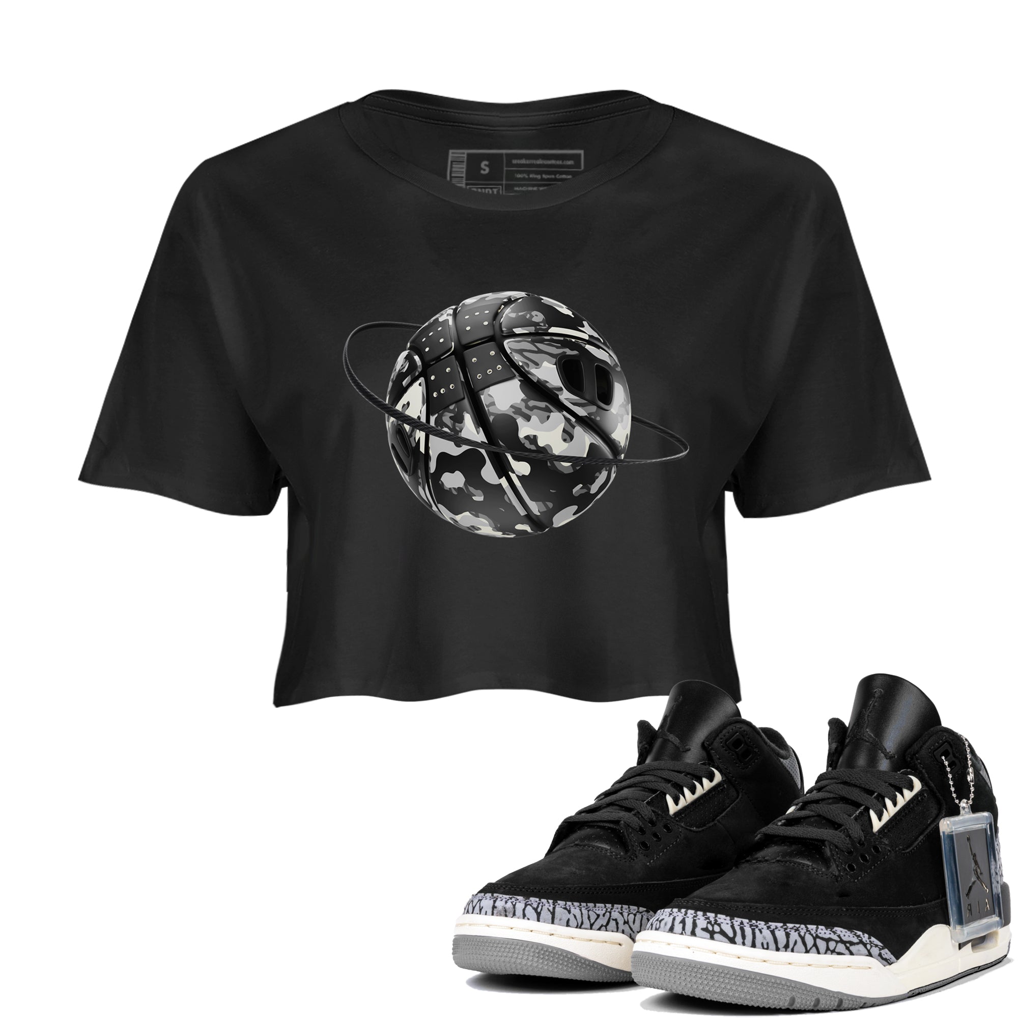Camo Basketball Planet snkmatch Women's Top - Air Jordan 3 Off Noir