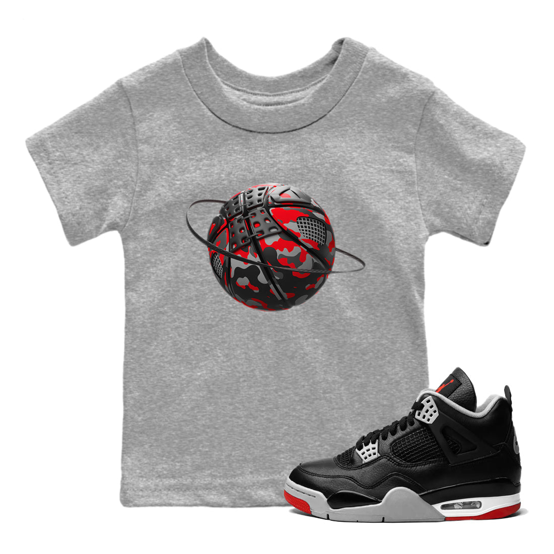 Camo Basketball Planet snkmatch Tee Kids - Air Jordan 4 Bred Reimagined