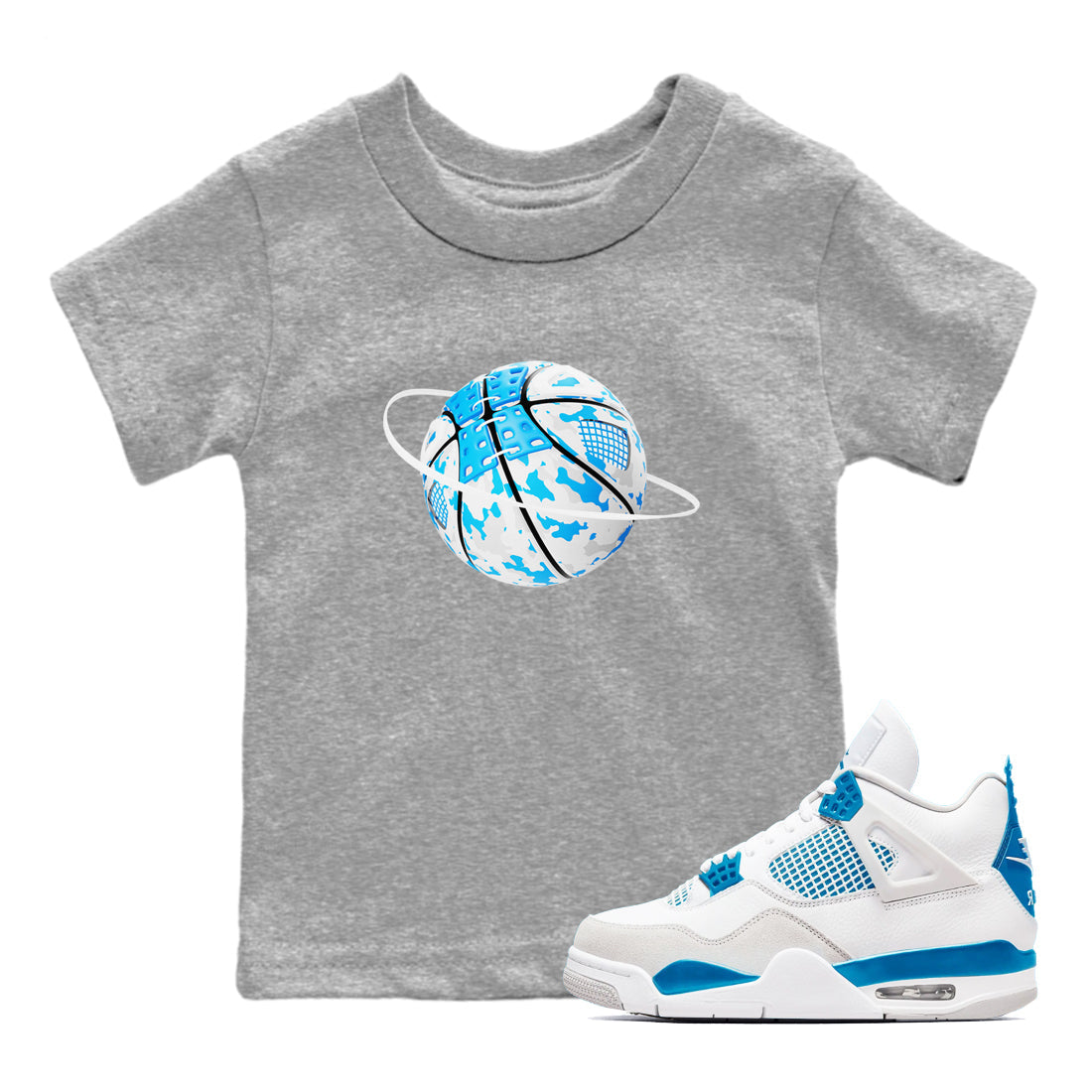 Camo Basketball Planet snkmatch Tees Kids - Air Jordan 4 Military Blue