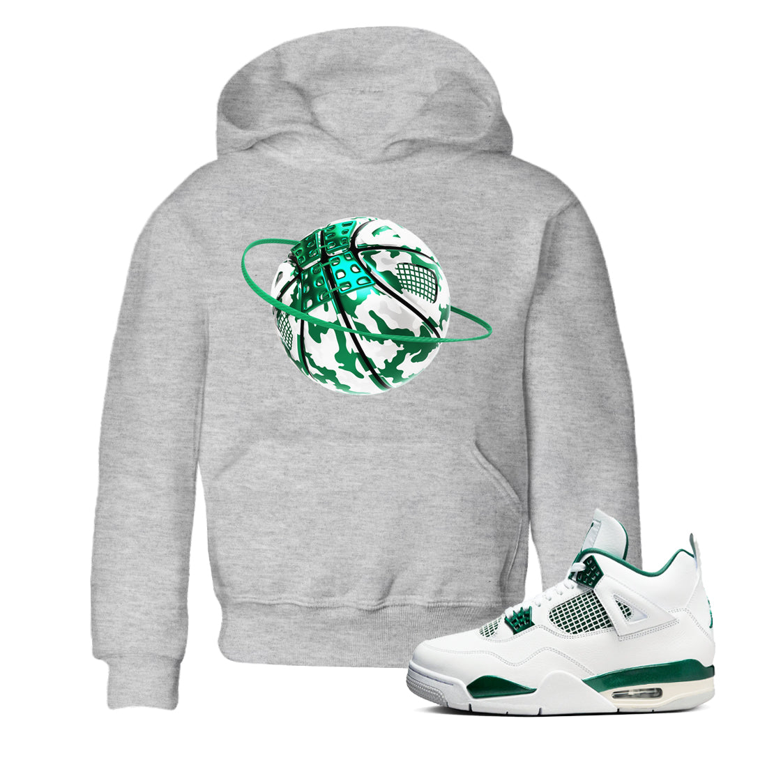 Camo Basketball Planet snkmatch Tees Kids - Air Jordan 4 Oxidized Green