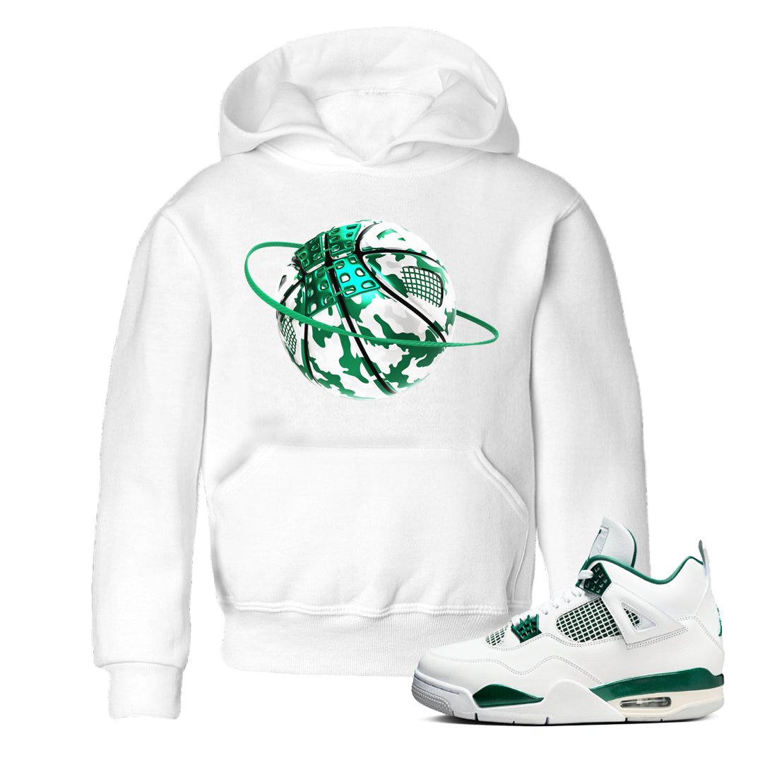 Camo Basketball Planet snkmatch Tees Kids - Air Jordan 4 Oxidized Green
