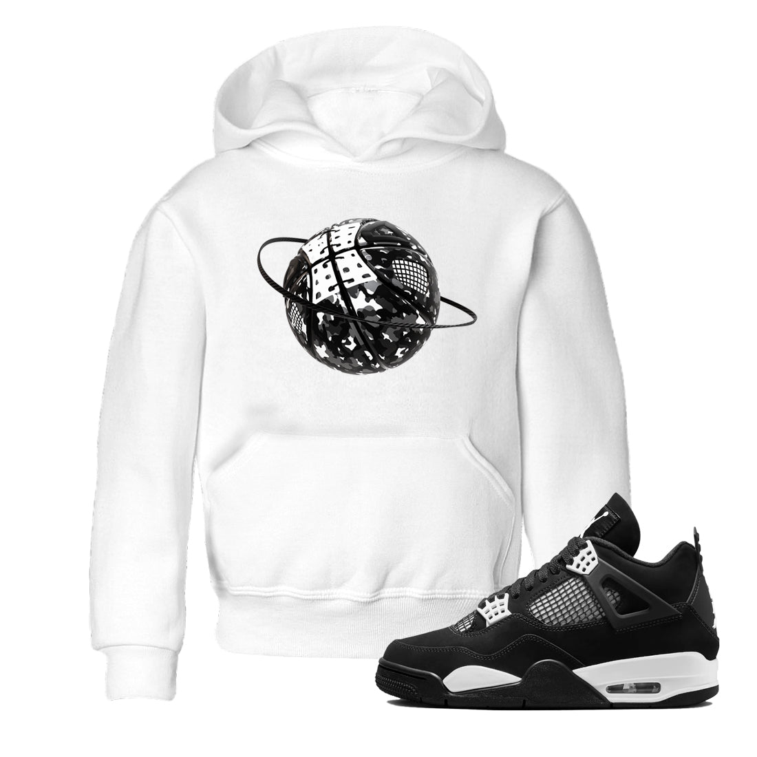 Camo Basketball Planet snkmatch Tees Kids - Air Jordan 4 White Thunder