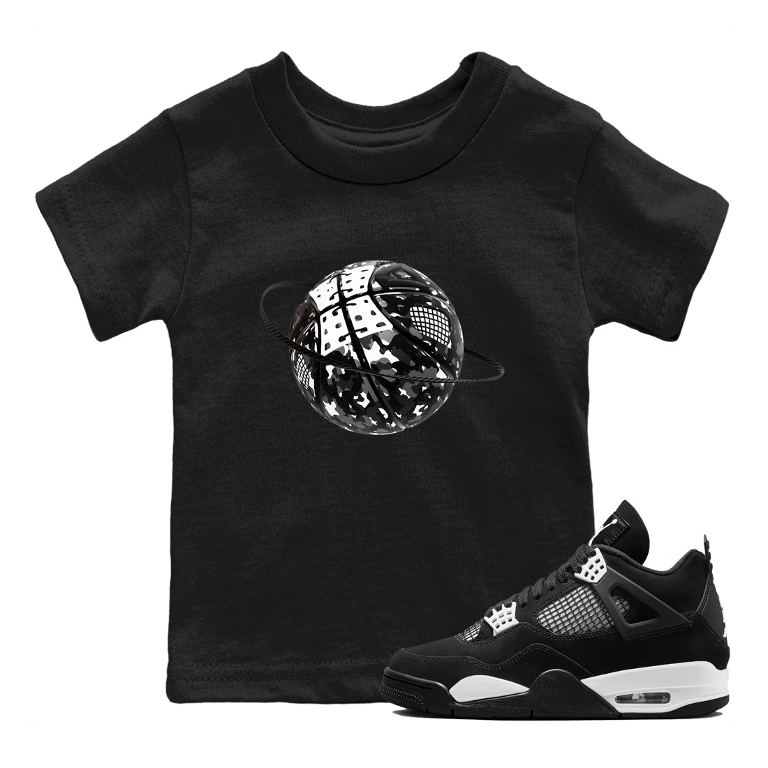 Camo Basketball Planet snkmatch Tees Kids - Air Jordan 4 White Thunder