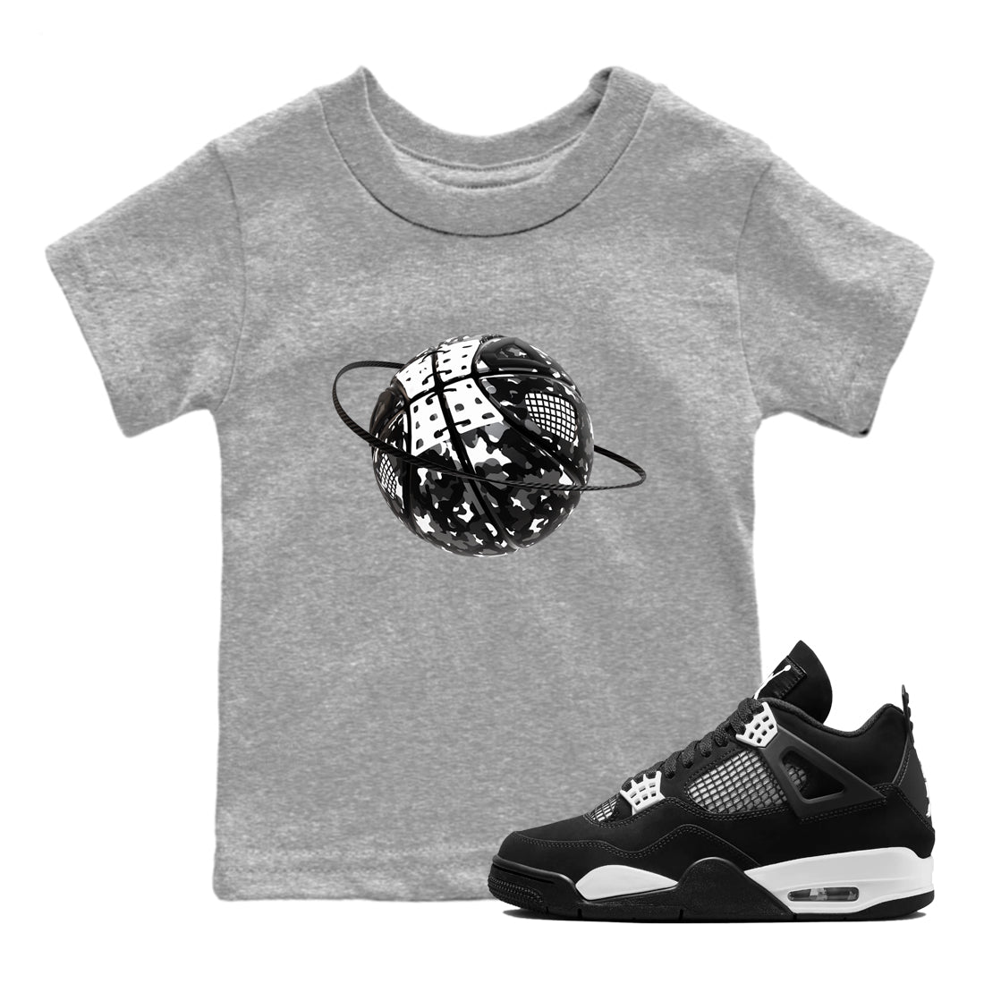 Camo Basketball Planet snkmatch Tees Kids - Air Jordan 4 White Thunder