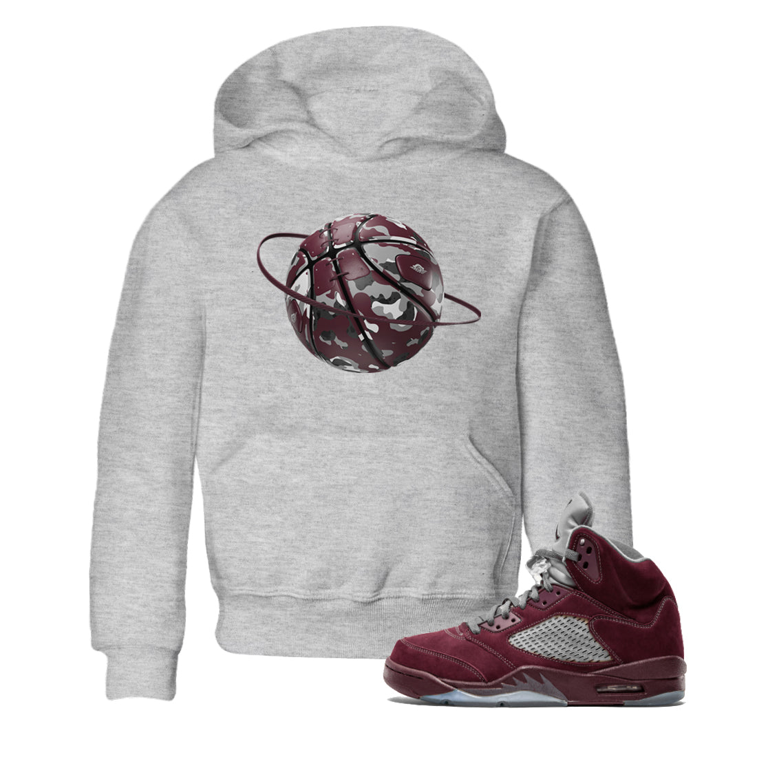 Camo Basketball Planet snkmatch Tee Kids - Air Jordan 5 Burgundy