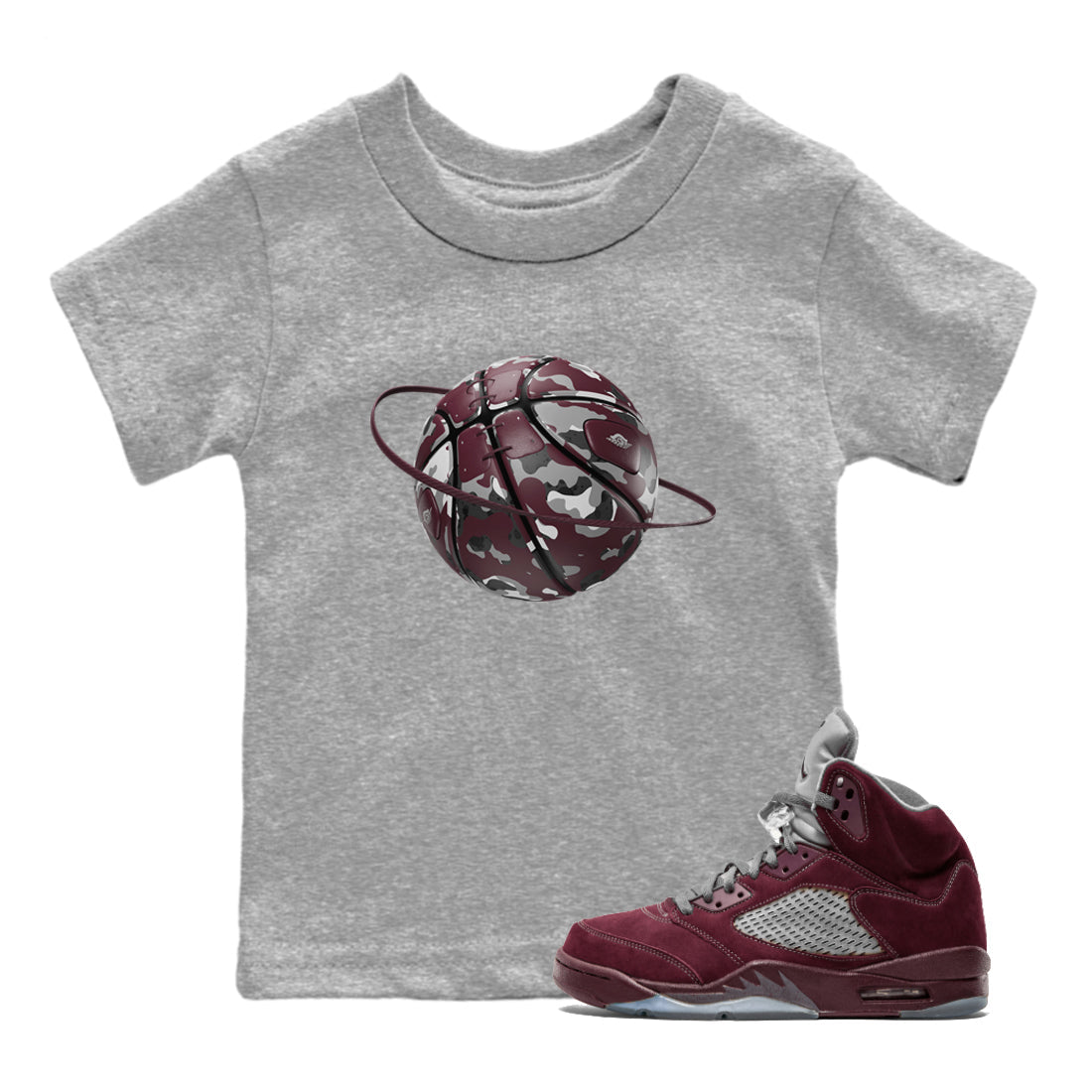 Camo Basketball Planet snkmatch Tee Kids - Air Jordan 5 Burgundy