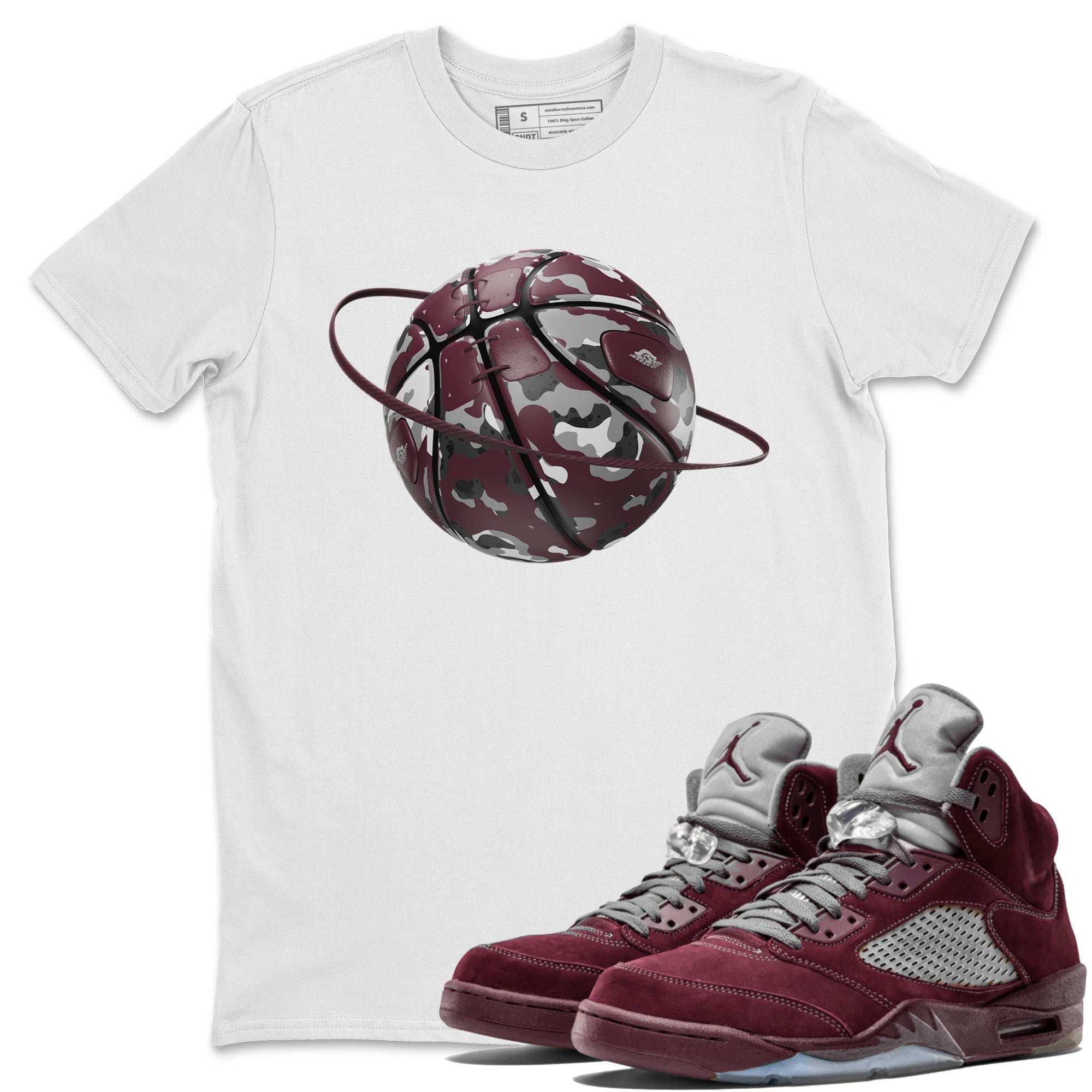 Camo Basketball Planet snkmatch Tee - Air Jordan 5 Burgundy