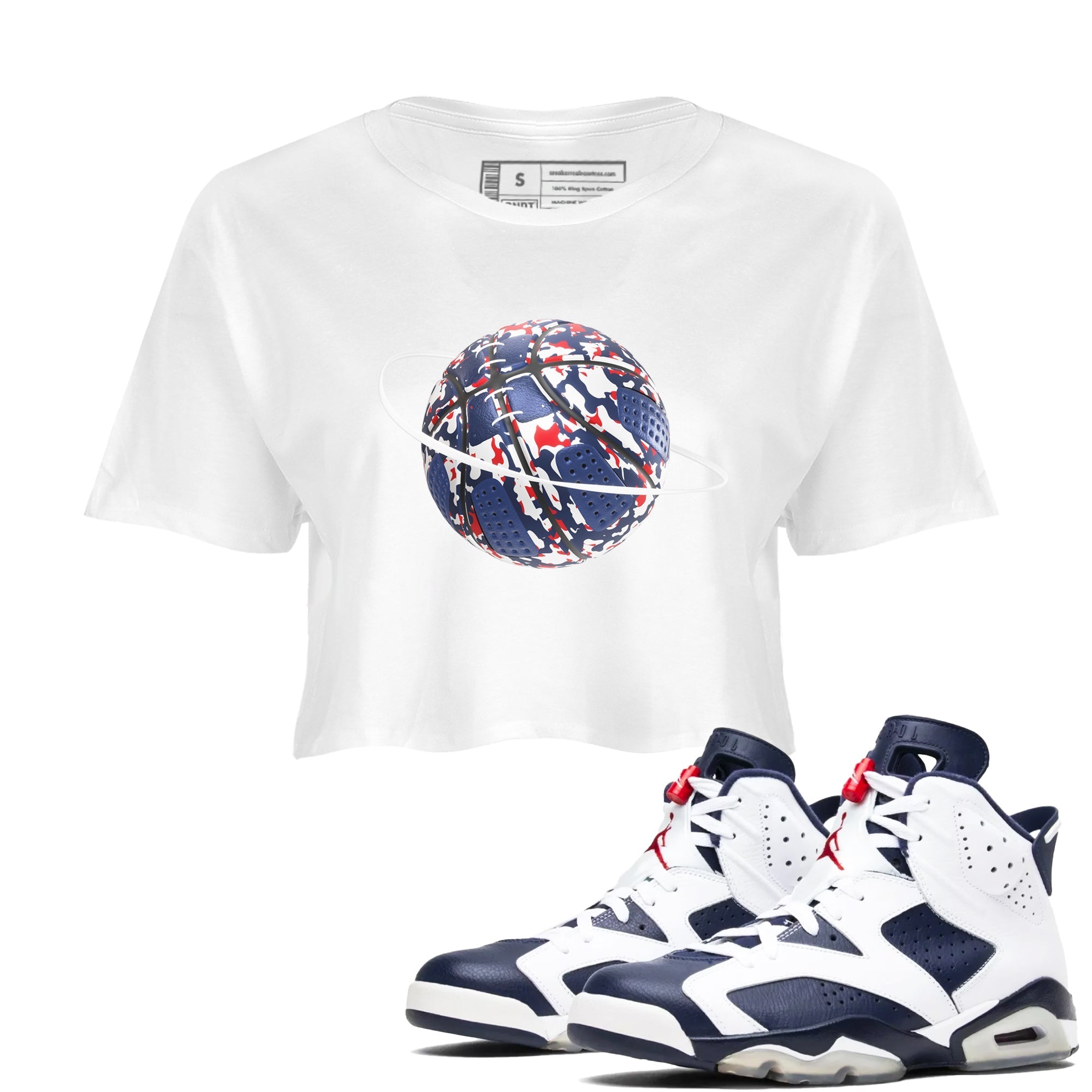 Camo Basketball Planet snkmatch Women's Top - Air Jordan 6 White And Midnight Navy