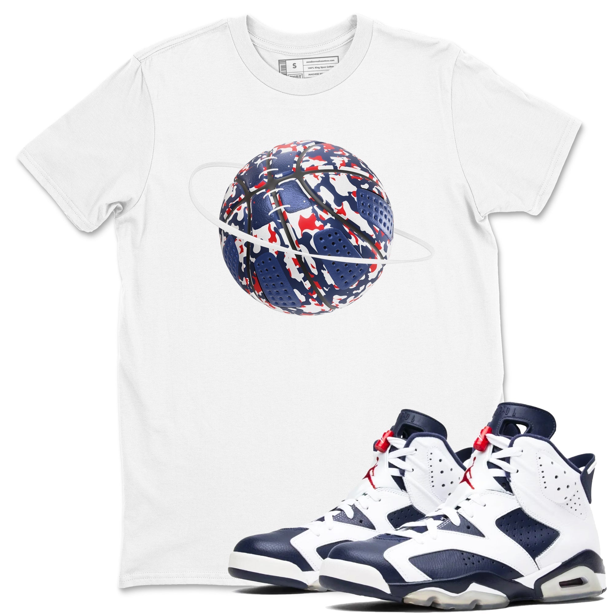 Camo Basketball Planet snkmatch Tees - Air Jordan 6 White And Midnight Navy