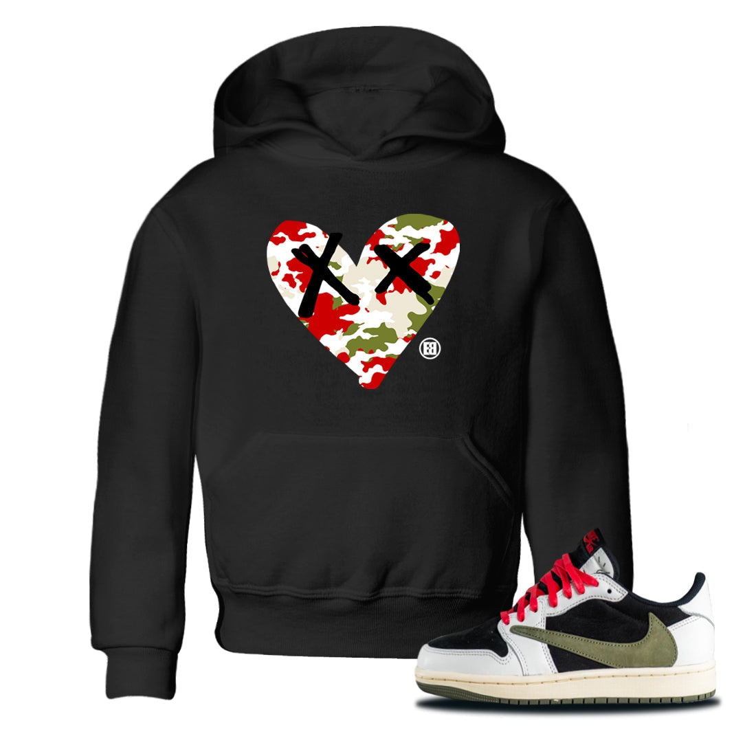 Camo Heart snkmatch Tees Kids - Air Jordan 1 Travis Scott Olive