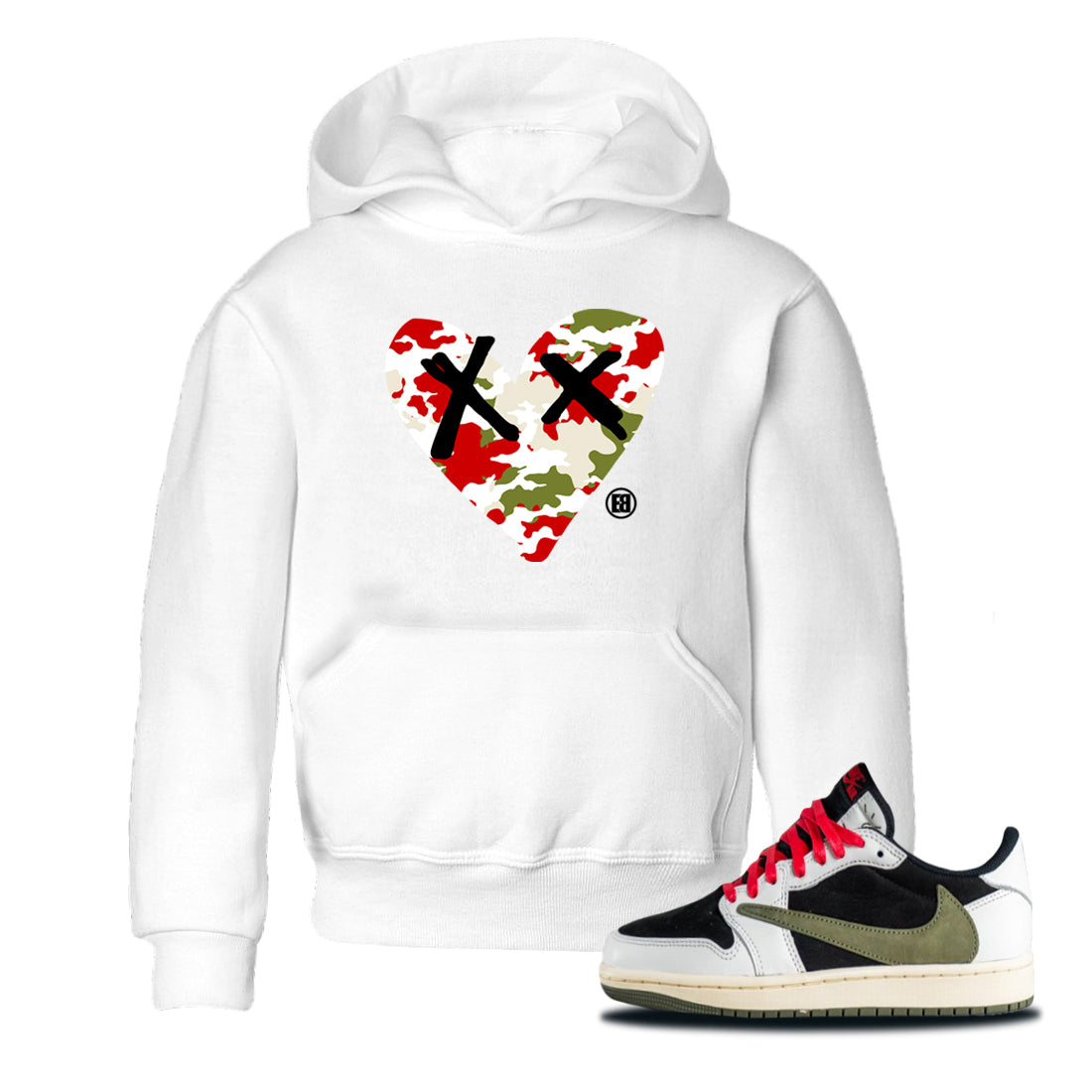 Camo Heart snkmatch Tees Kids - Air Jordan 1 Travis Scott Olive