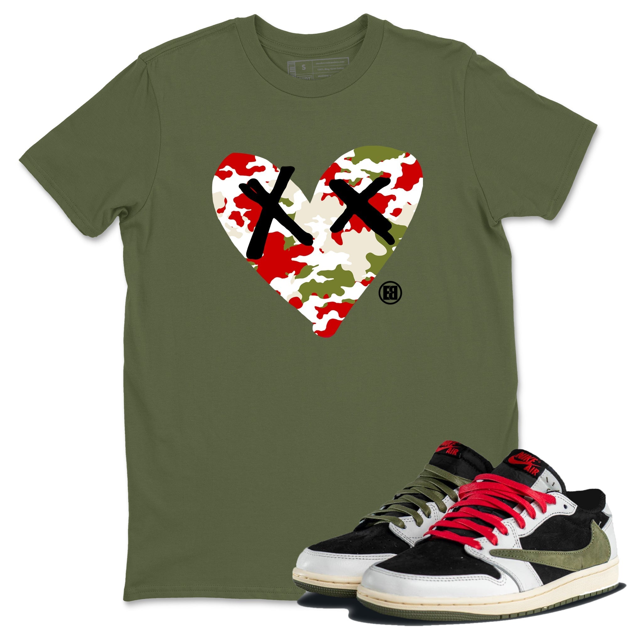 Camo Heart snkmatch Tees - Air Jordan 1 Travis Scott Olive