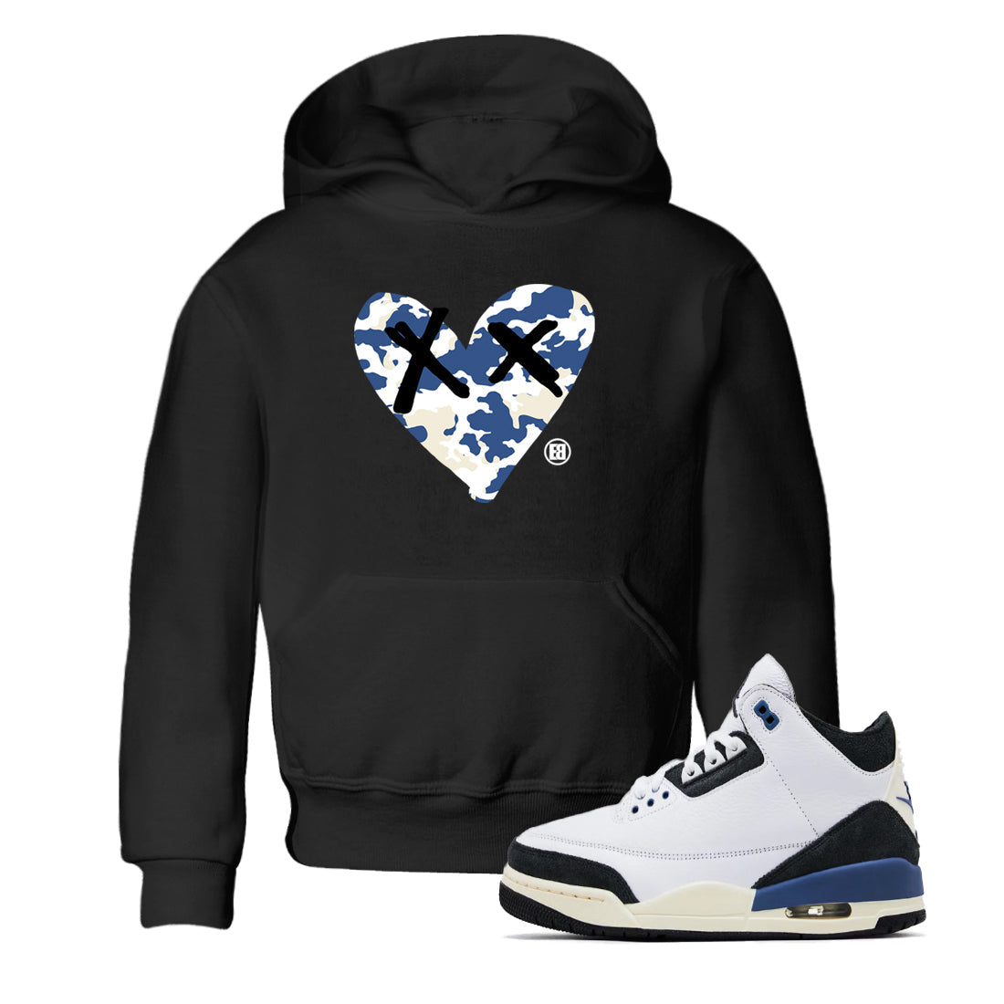 Camo Heart snkmatch Tees Kids - Air Jordan 3 A Ma Maniere x Diffused Blue