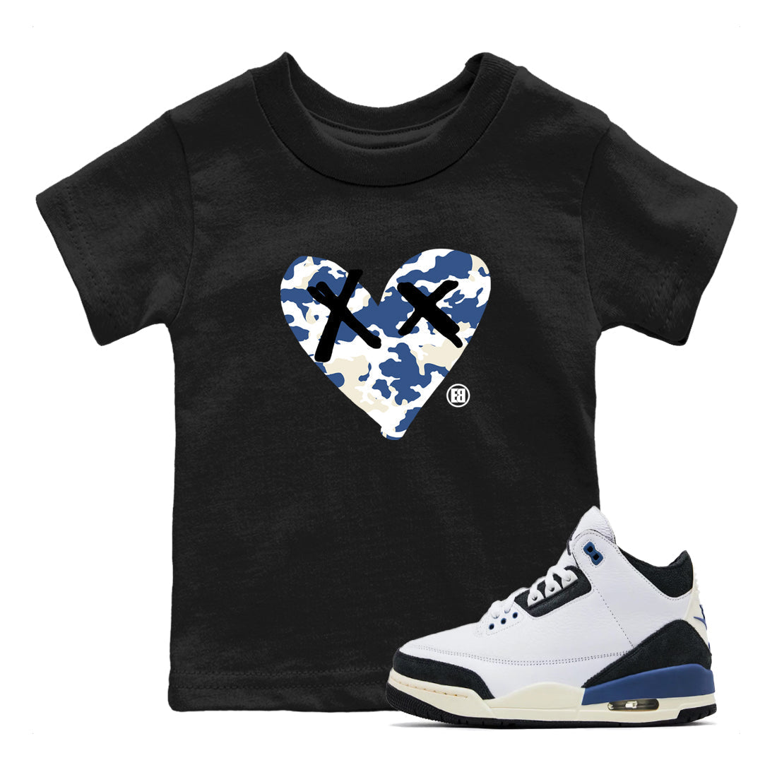 Camo Heart snkmatch Tees Kids - Air Jordan 3 A Ma Maniere x Diffused Blue