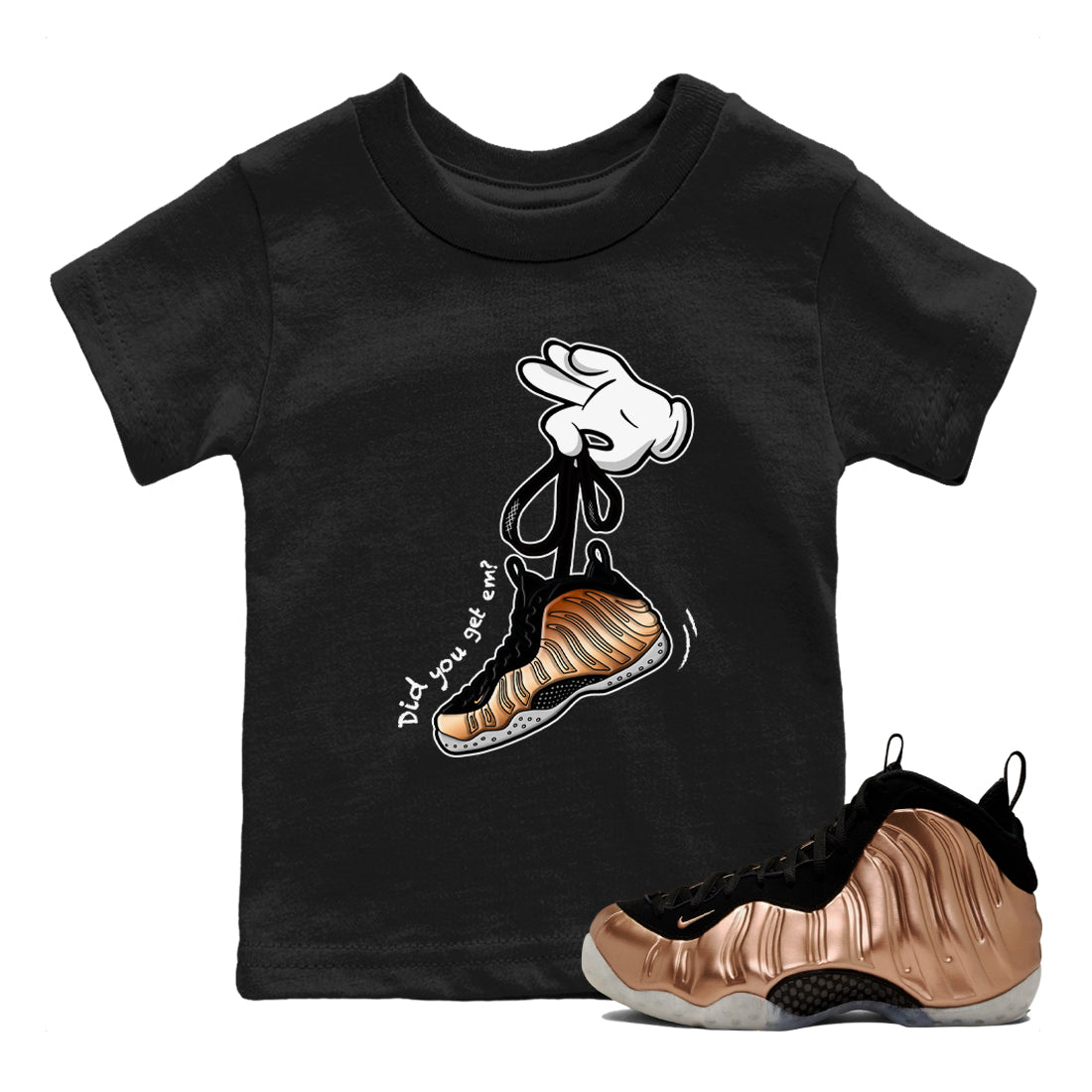 Cartoon Hands snkmatch Tees Kids - Air Foamposite One Metallic Copper