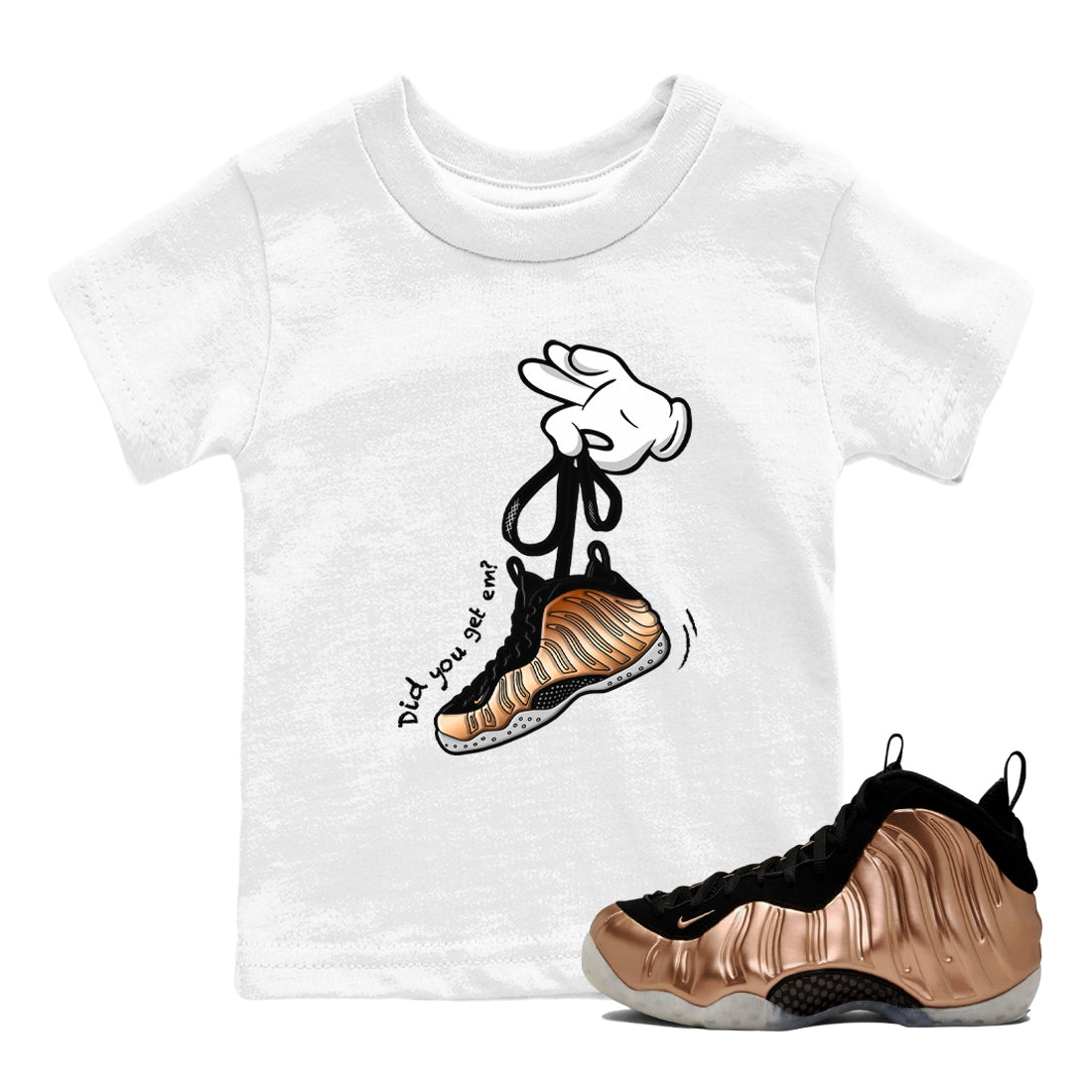 Cartoon Hands snkmatch Tees Kids - Air Foamposite One Metallic Copper