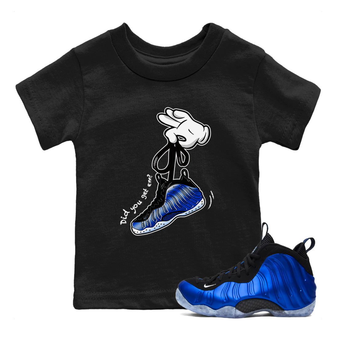 Cartoon Hands snkmatch Tees Kids - Air Foamposite One Royal
